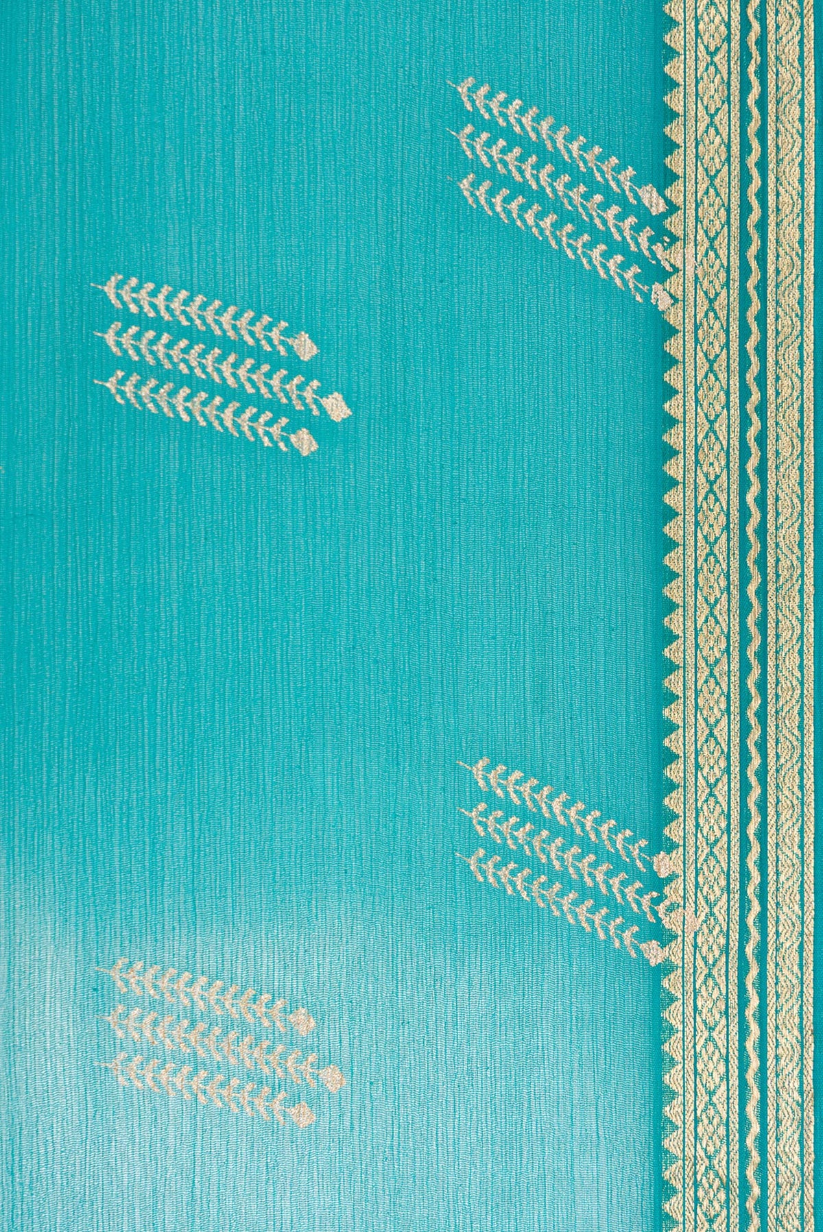 Border image of Peacock Blue Dual Tone Mysore Chiffon Saree with Zari Butta on the body and Zari Border. 