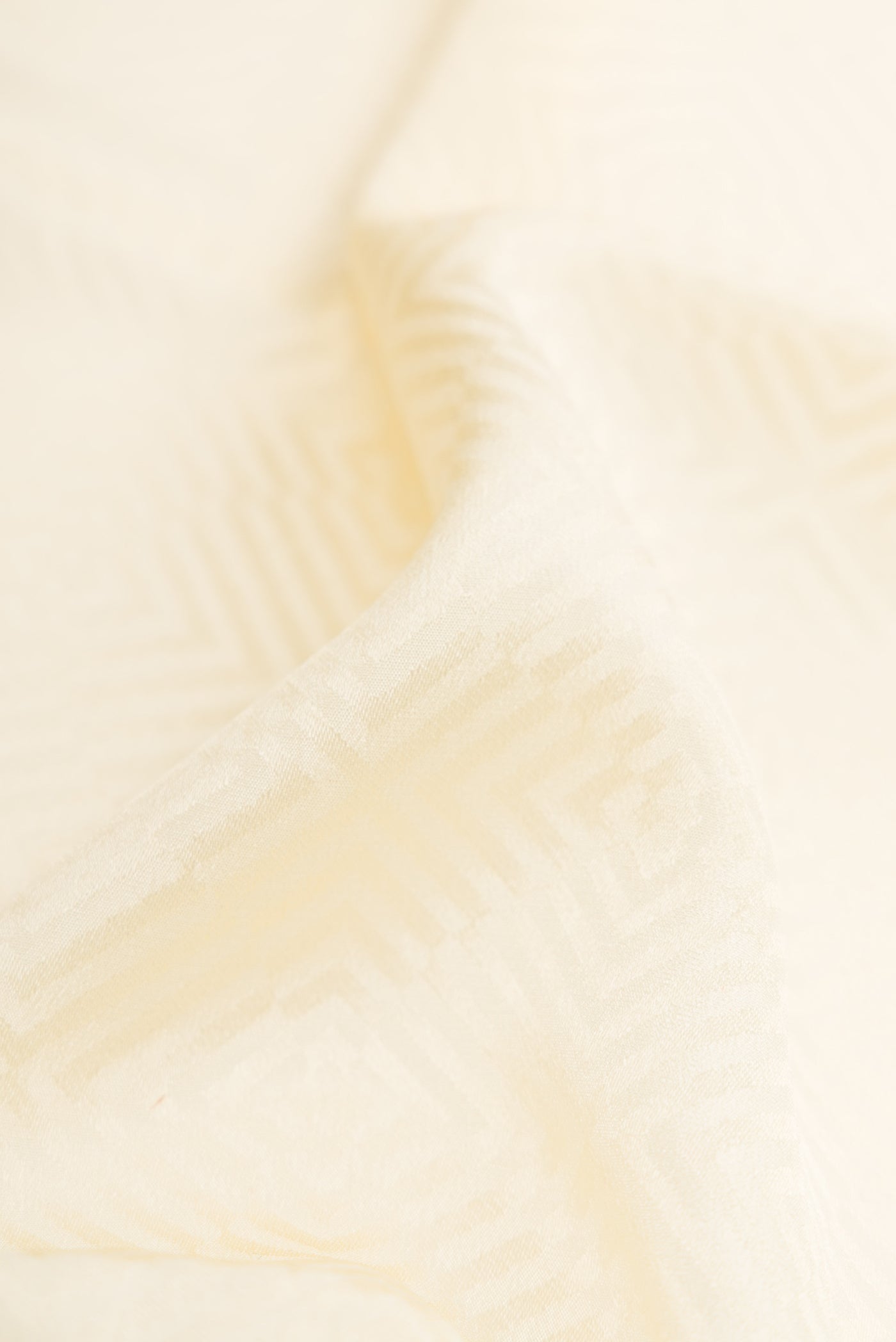 Close up of Cream Dual Tone Banarasi Georgette Saree with Jacquard design on the body and Zari Border.  displaying folds