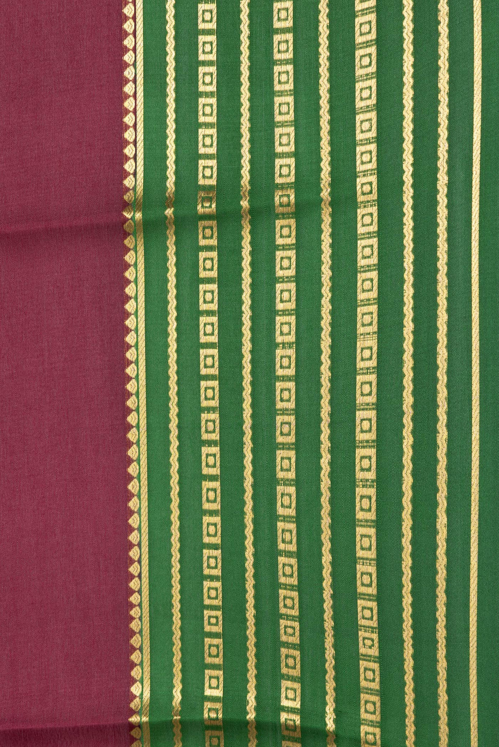 Border image of Maroon Dual Tone Mysore Silk Saree with Plain Body and Zari Border. 