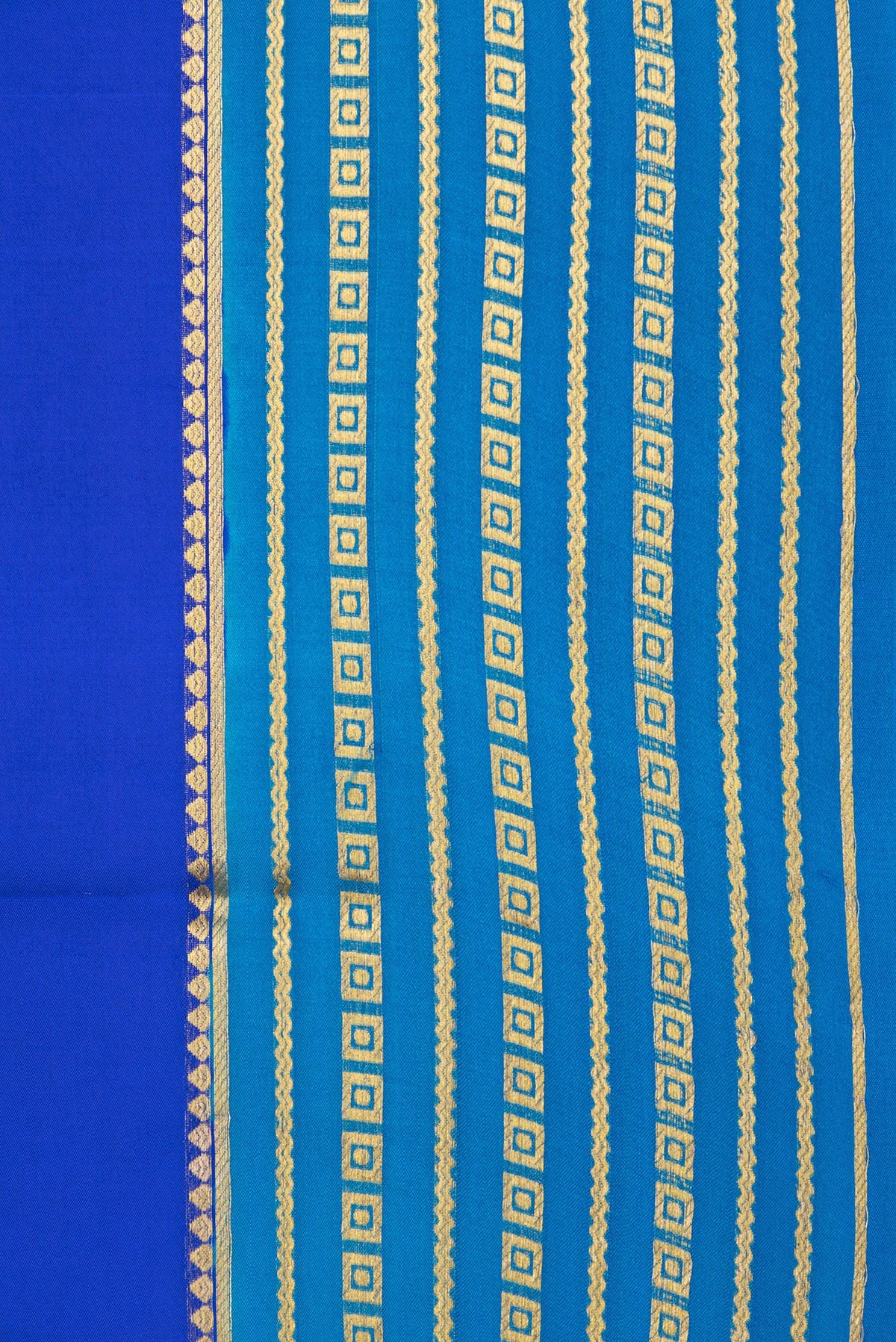 Border image of Royal Blue Dual Tone Mysore Silk Saree with Plain Body and Zari Border. 