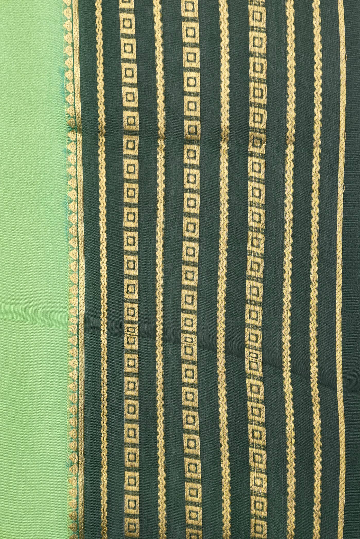 Border image of Parrot Green Dual Tone Mysore Silk Saree with Plain Body and Zari Border. 