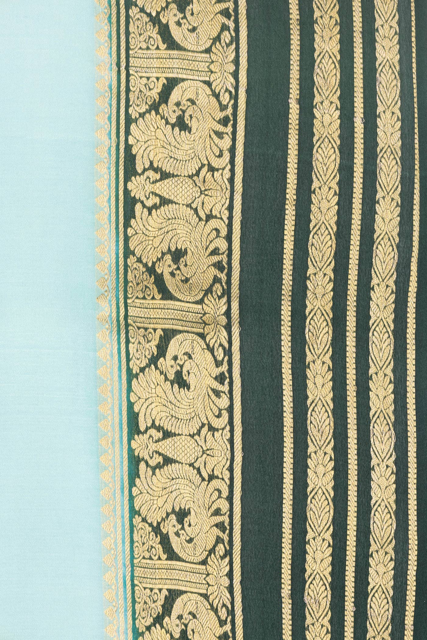 Border image of Light Blue Dual Tone Mysore Silk Saree with Plain Body and Zari Border. 