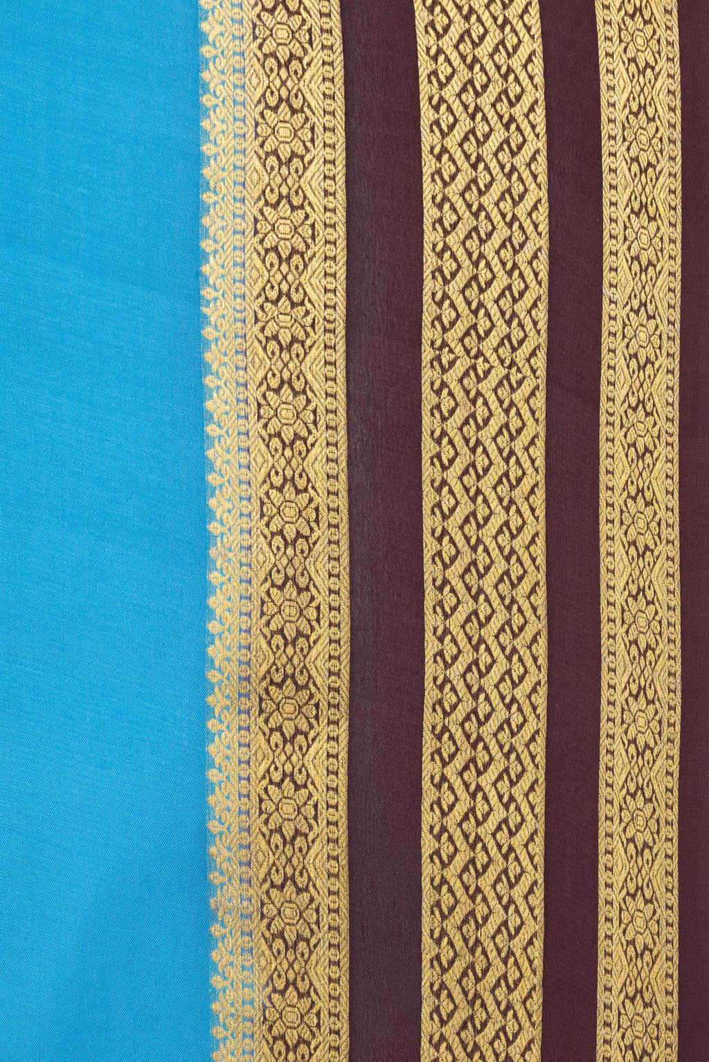 Border image of Sky Blue Dual Tone Mysore Silk Saree with Plain Body and Zari Border. 