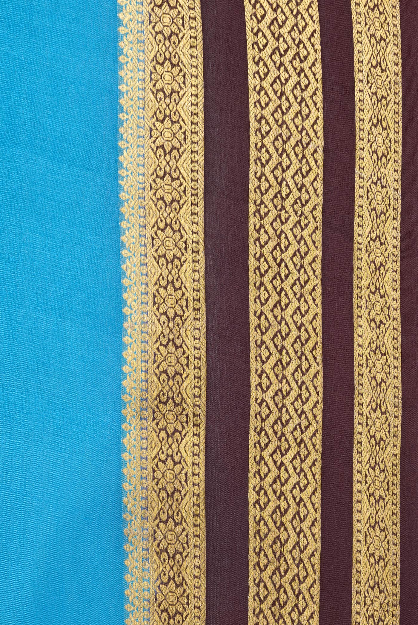 Border image of Sky Blue Dual Tone Mysore Silk Saree with Plain Body and Zari Border. 