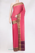 Pink Mysore Silk Saree with Plain Body and Zari Border.  displayed on a mannequin