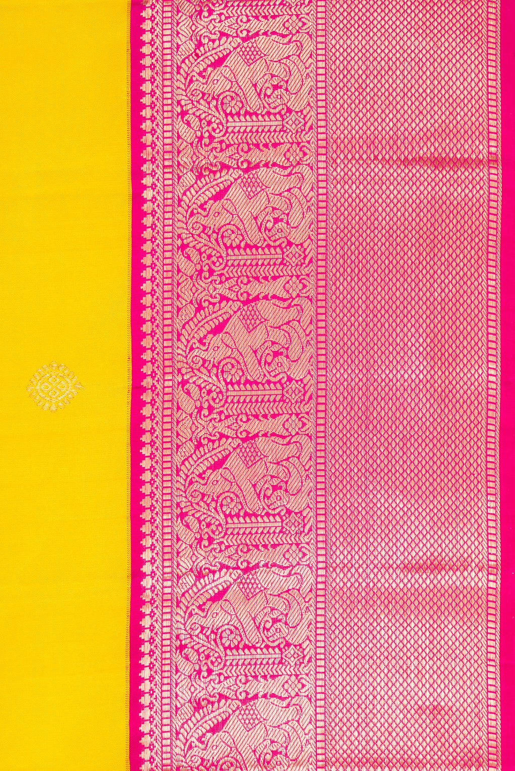 Border image of Yellow Dual Tone Kanjivaram Silk Saree with Zari Butta on the body and Zari Border. 