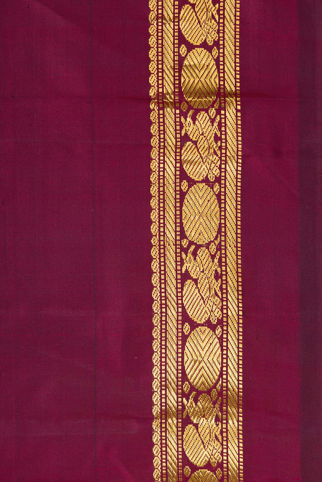 Border image of Pure Silk Pure Zari Maroon Dual Tone Kanjivaram Saree with Plain Body and Zari Border. 