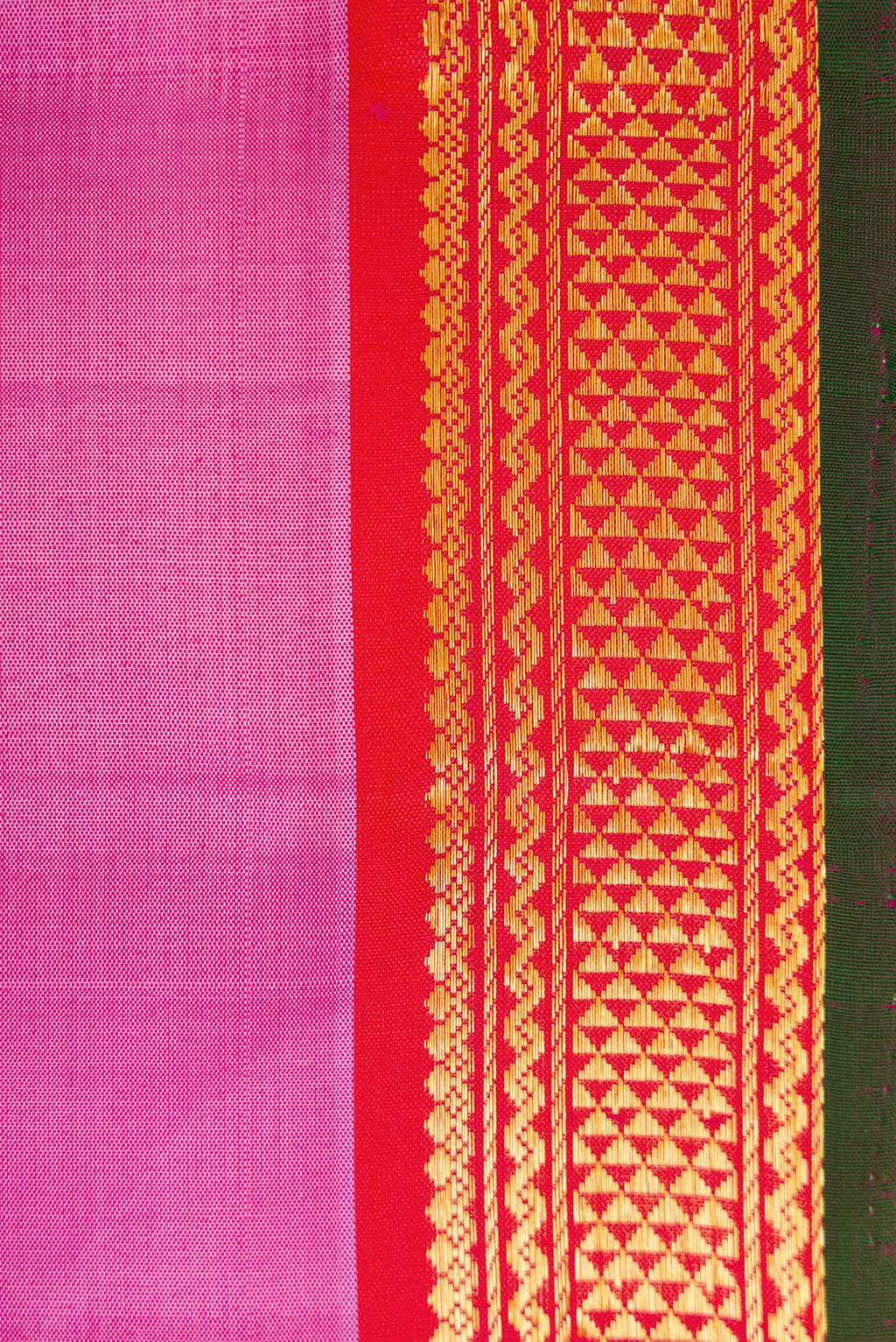 Border image of Pink Dual Tone Kanjivaram Silk Saree with Plain Body and Zari Border. 