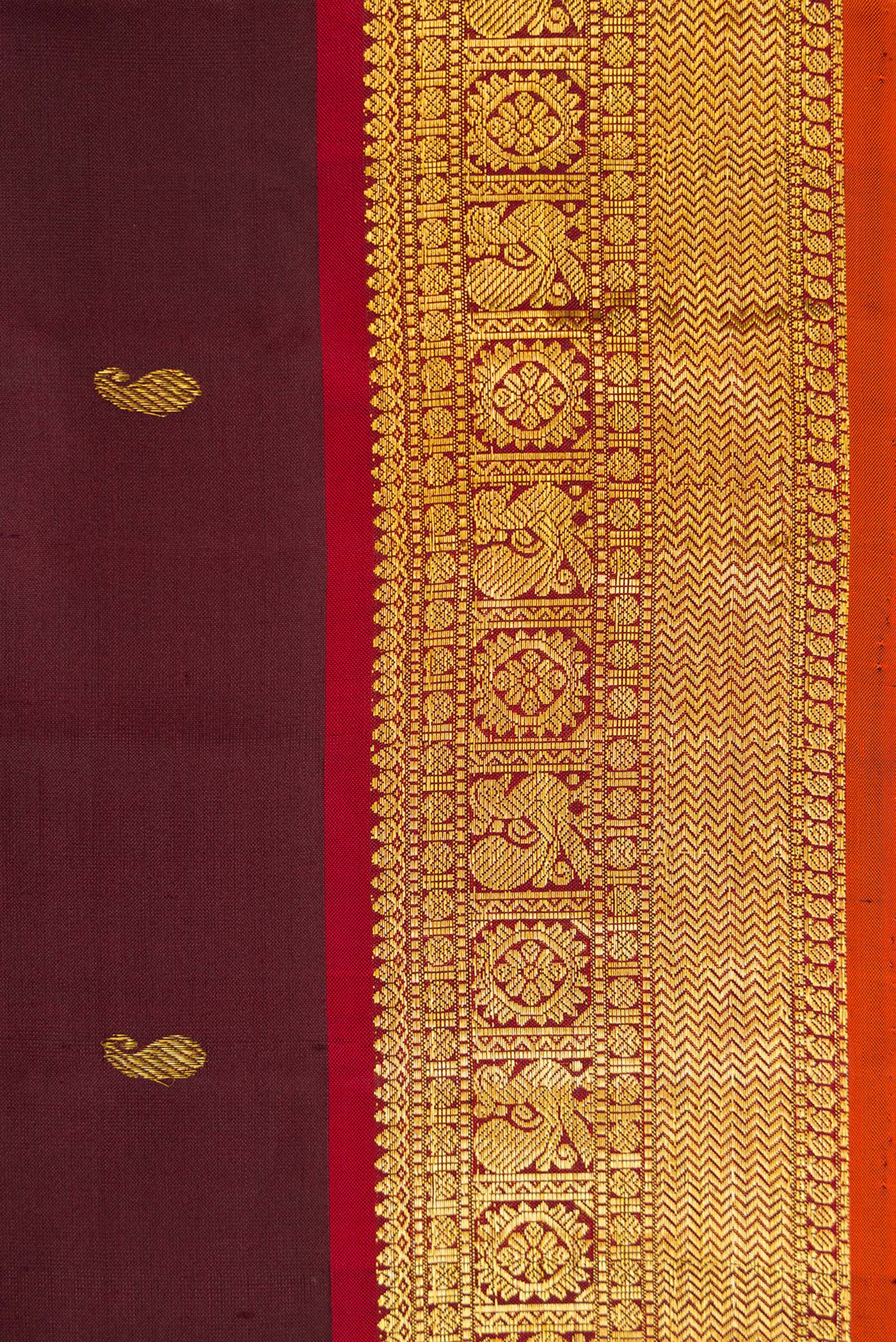 Border image of Coffee Brown Dual Tone Kanjivaram Silk Saree with Zari Butta on the body and Zari Border. 