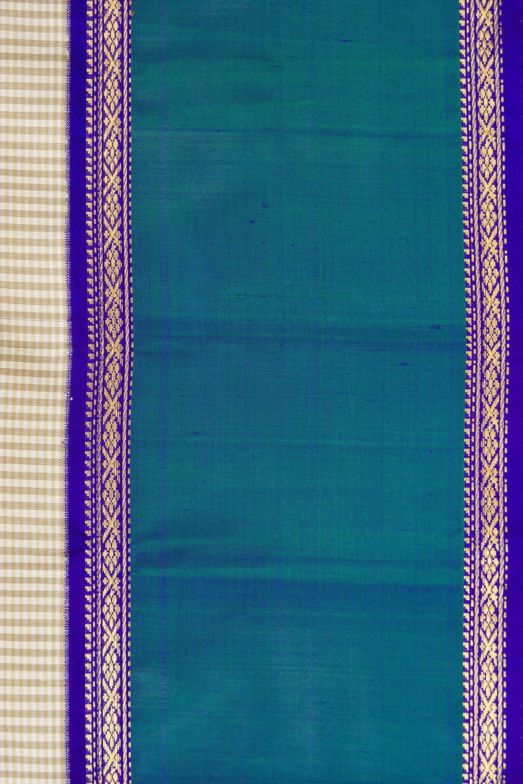 Border image of Off White Dual Tone Kanjivaram Silk Saree with Checked design on the body and Zari Border. 