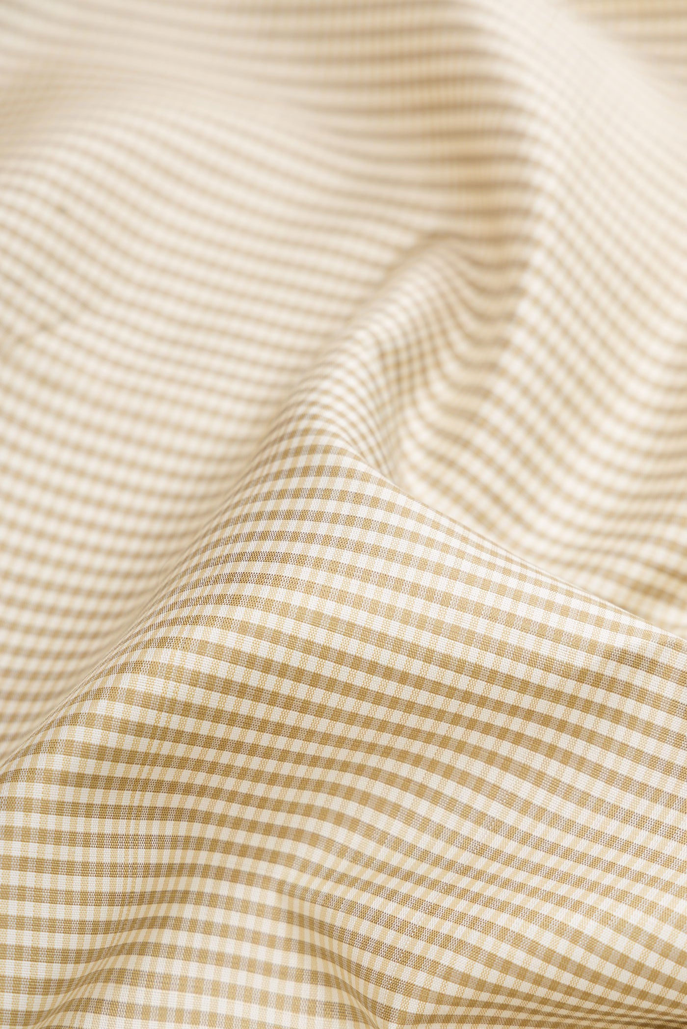 Close up of Off White Dual Tone Kanjivaram Silk Saree with Checked design on the body and Zari Border.  displaying folds