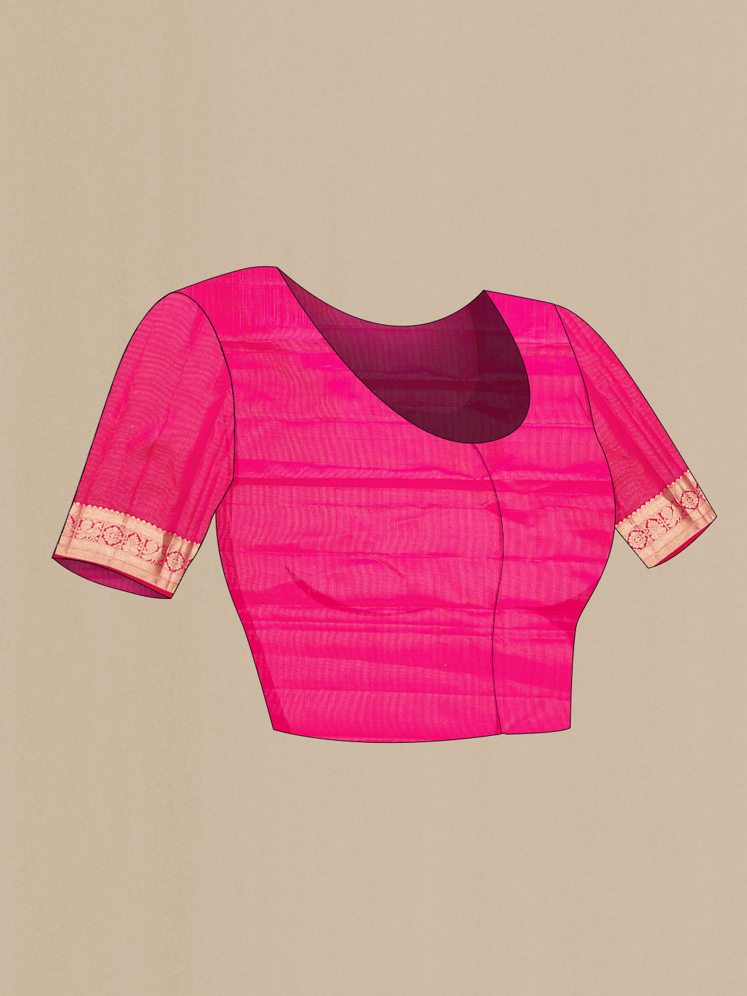 Close up image of the blouse of Pink Dual Tone Kanjivaram Silk Saree with Zari Butta on the body and Zari Border. 