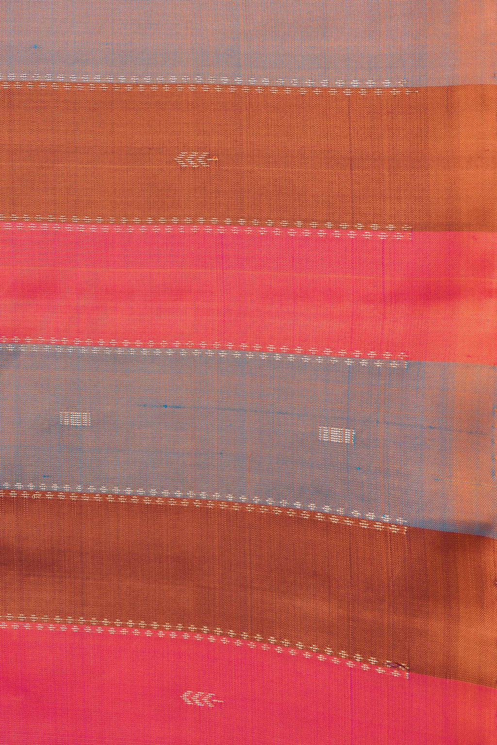 Border image of Pink, Brown and Peacock Blue Color Soft Silk Saree with Stripes on the body and Without Border. 