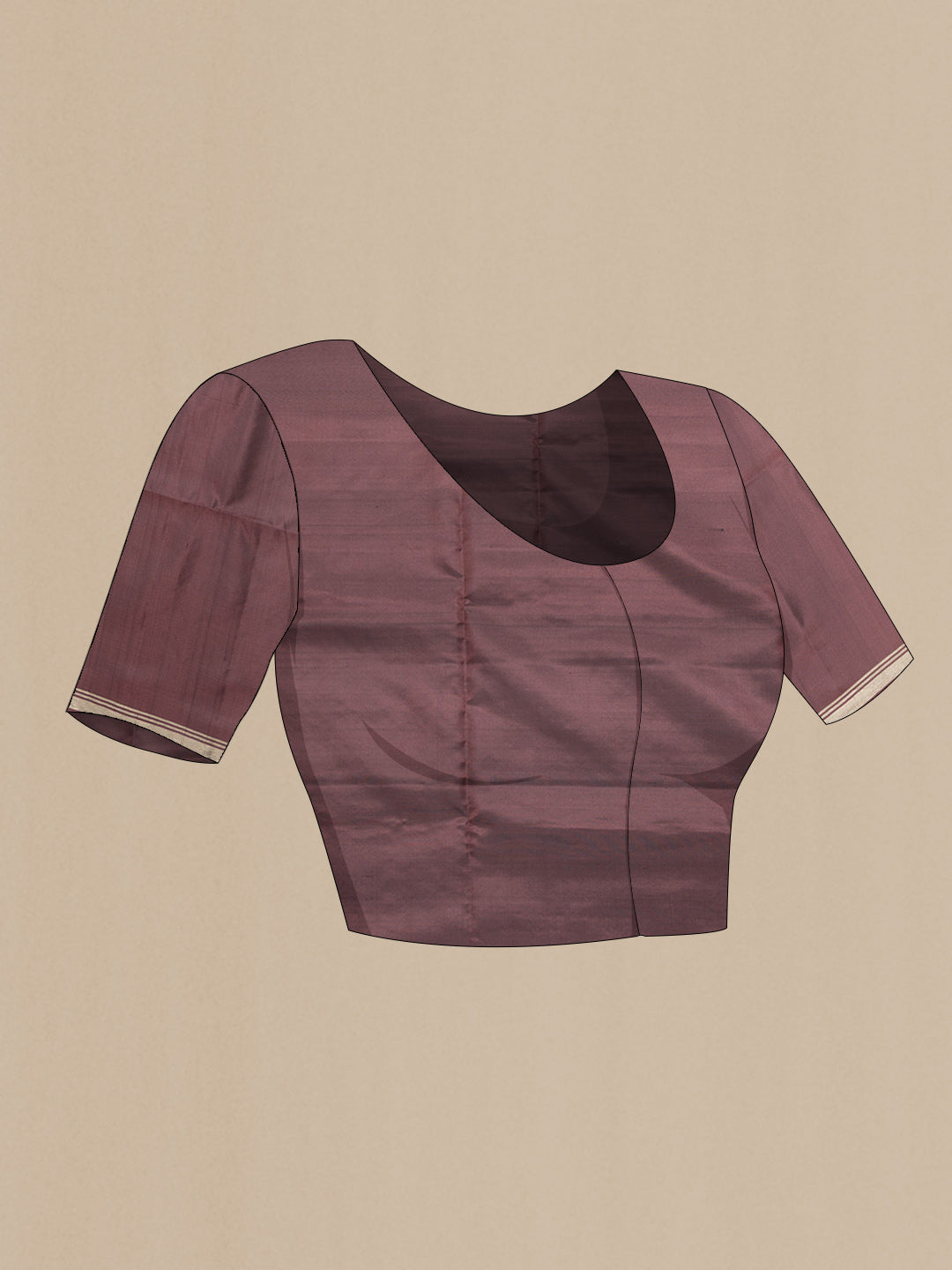 Close up image of the blouse of Brown Dual Tone Soft Silk Saree with Zari Butta on the body and Zari Border. 
