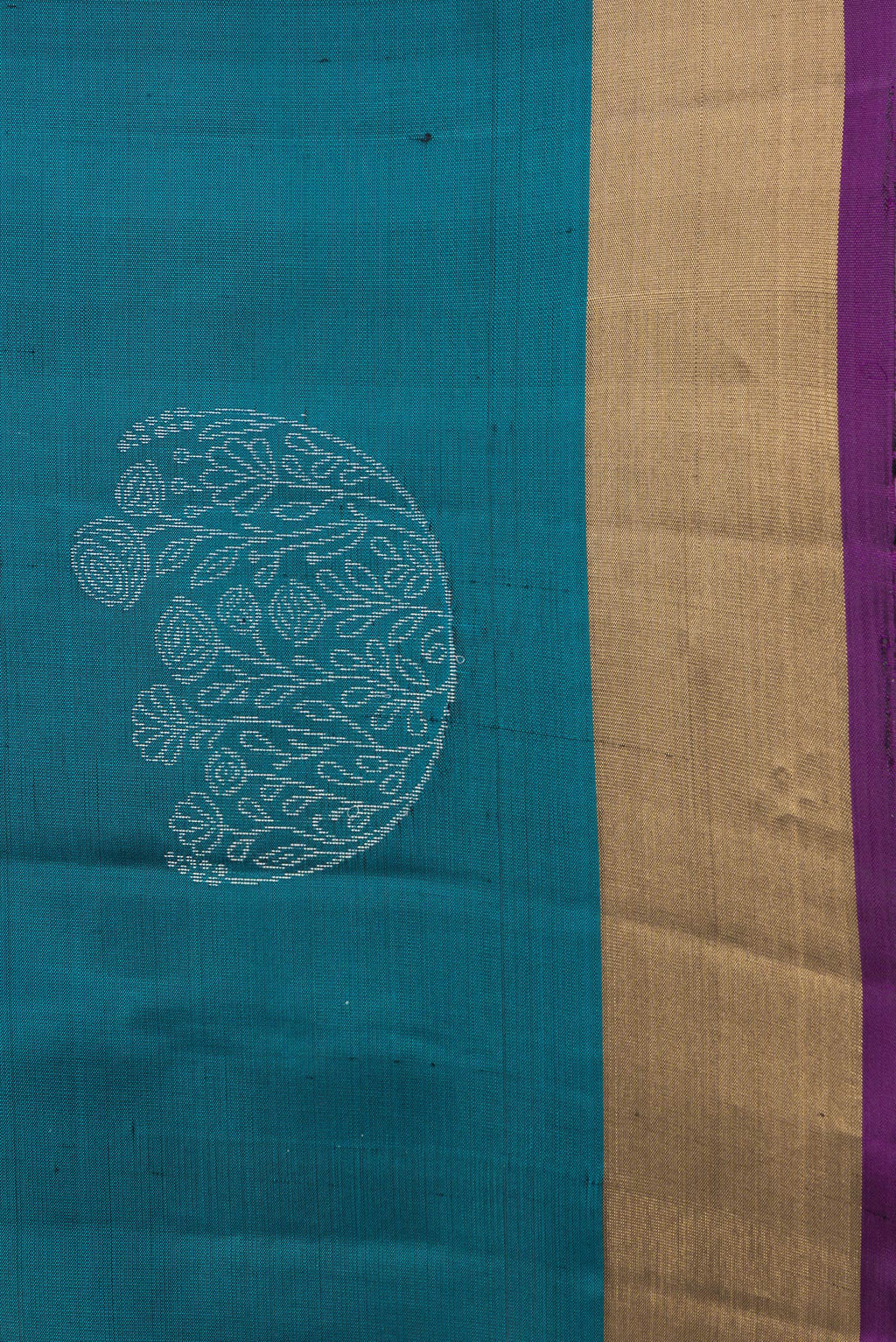 Border image of Peacock Blue Dual Tone Soft Silk Saree with Zari Butta on the body and Zari Border. 