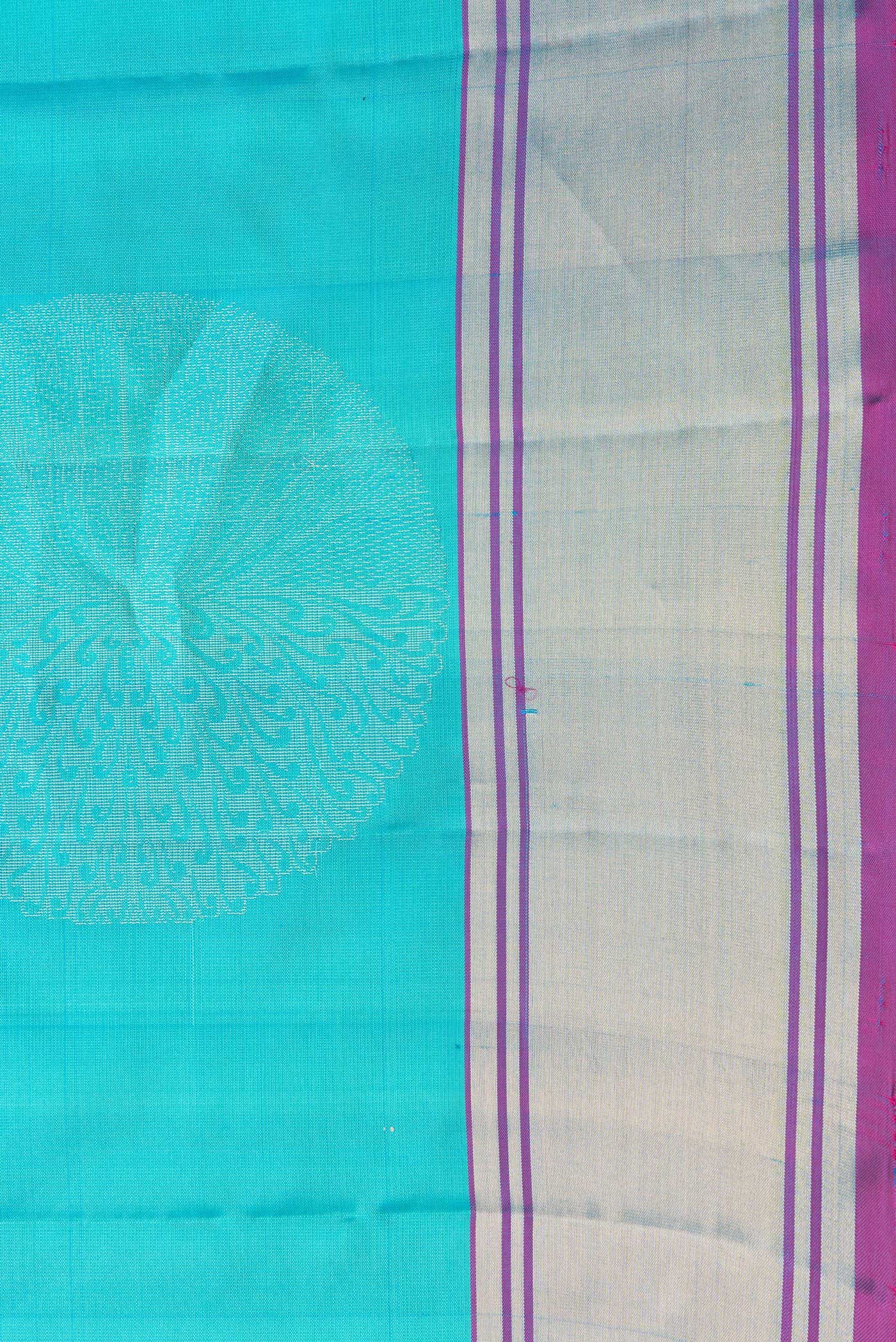 Border image of Sky Blue Dual Tone Soft Silk Saree with Zari Butta on the body and Zari Border. 