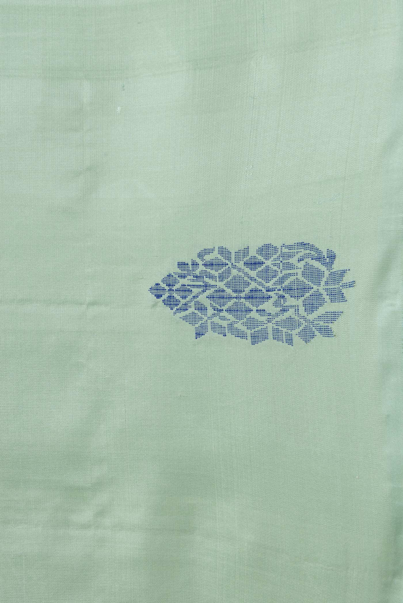 Border image of Pista Green Dual Tone Soft Silk Saree with Zari Butta on the body and Without Border. 