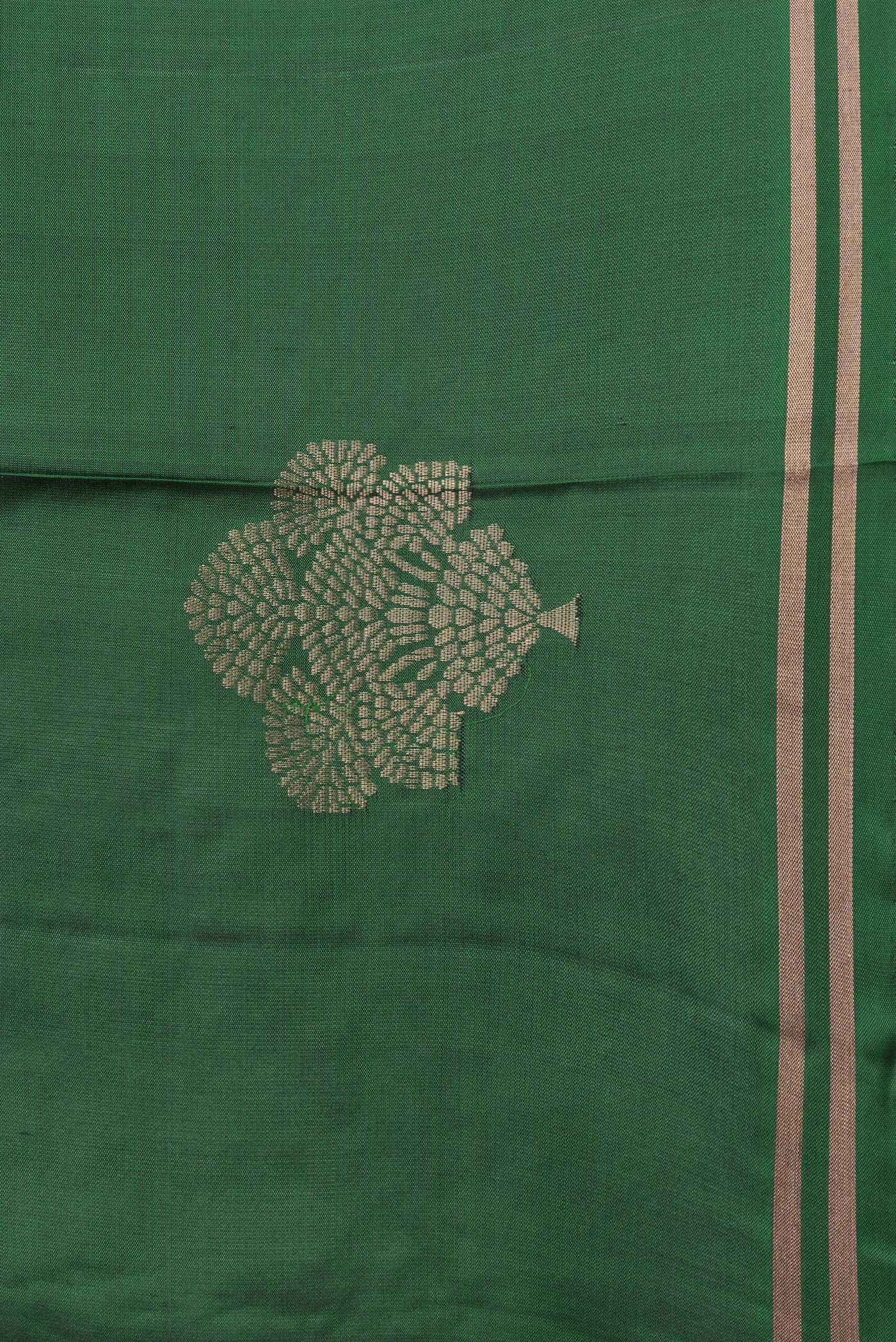Border image of Bottle Green Dual Tone Soft Silk Saree with Zari Butta on the body and Zari Border. 