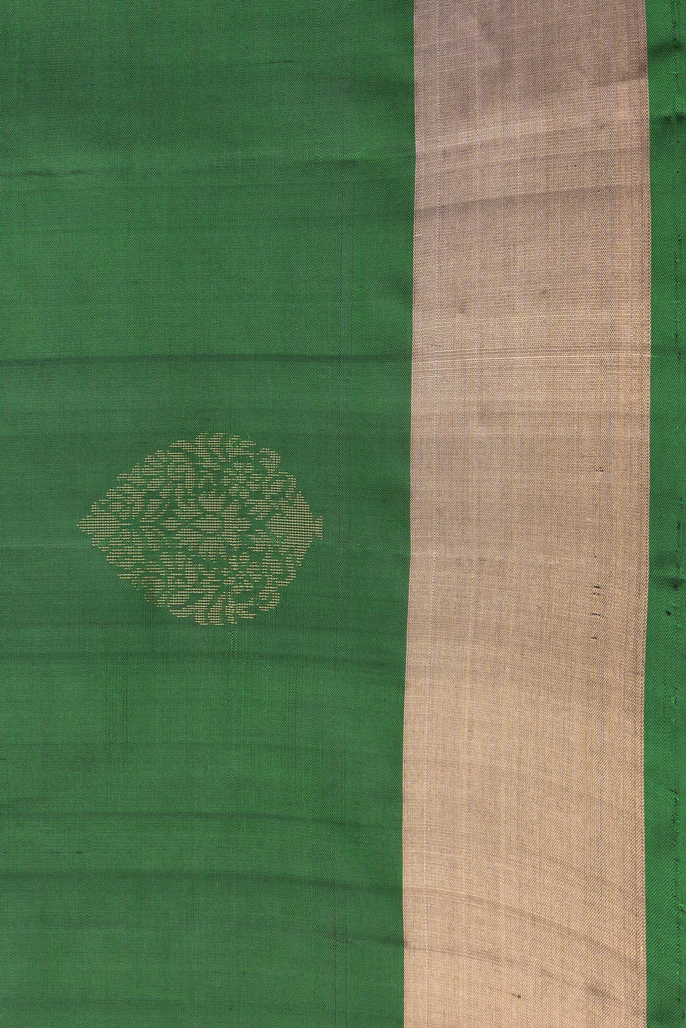Border image of Bottle Green Dual Tone Soft Silk Saree with Zari Butta on the body and Zari Border. 