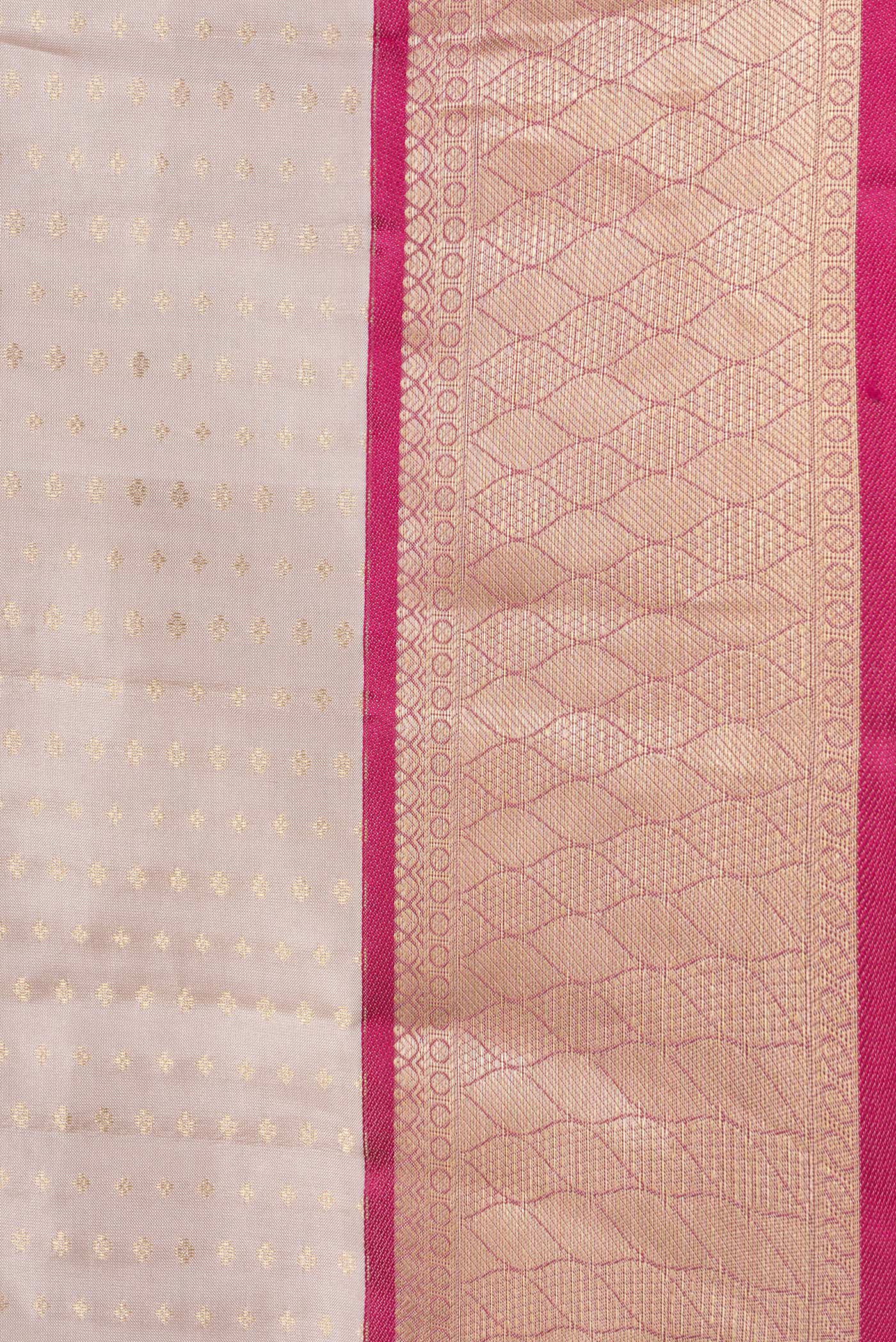 Border image of Rose Gold Dual Tone Kanchipuram Silk Saree with Zari Butta on the body and Zari Border. 