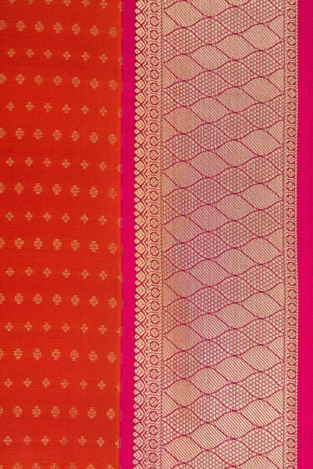 Border image of Brick Orange Dual Tone Kanchipuram Silk Saree with Stripes on the body and Zari Border. 