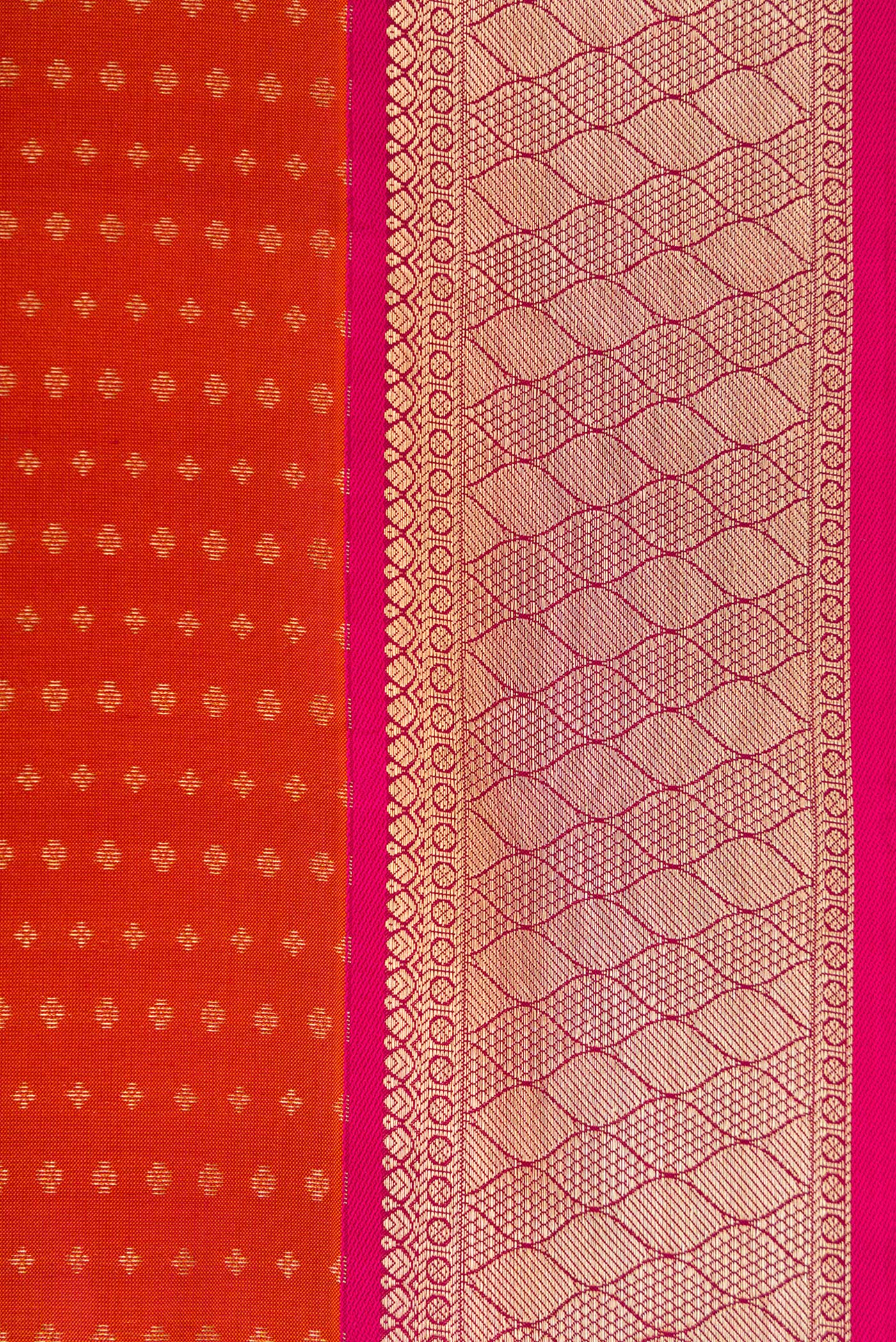 Border image of Brick Orange Dual Tone Kanchipuram Silk Saree with Stripes on the body and Zari Border. 