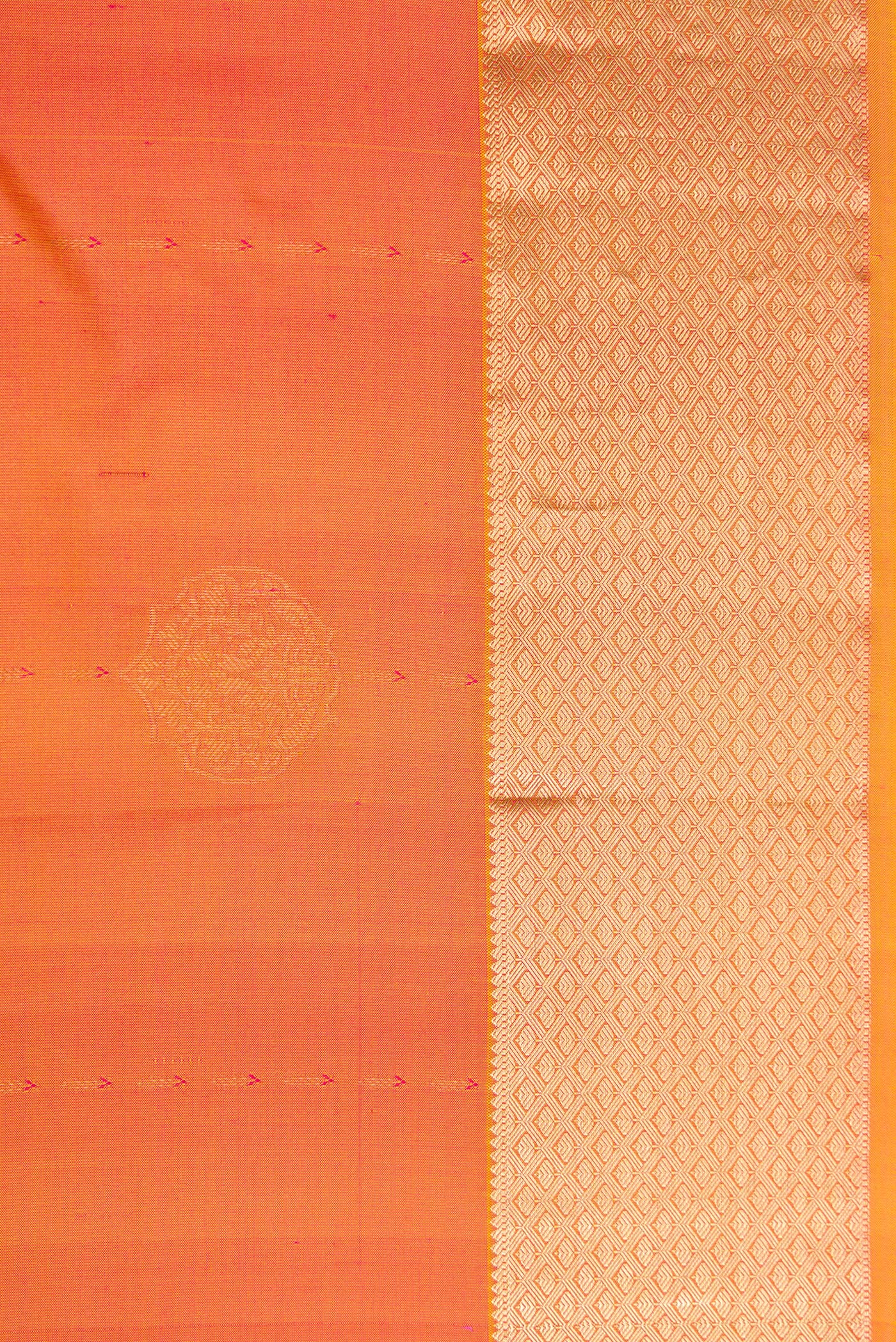 Border image of Coral Dual Tone Kanchipuram Silk Saree with Zari Butta on the body and Zari Border. 