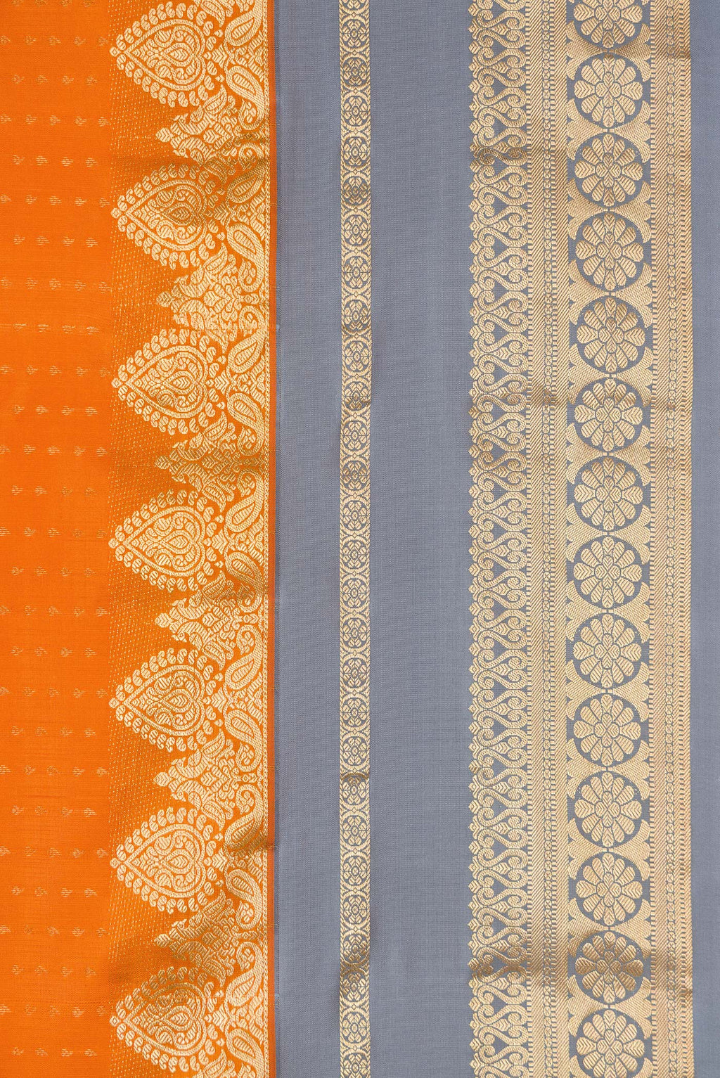Border image of Orange Dual Tone Kanchipuram Silk Saree with Stripes on the body and Fancy Border. 