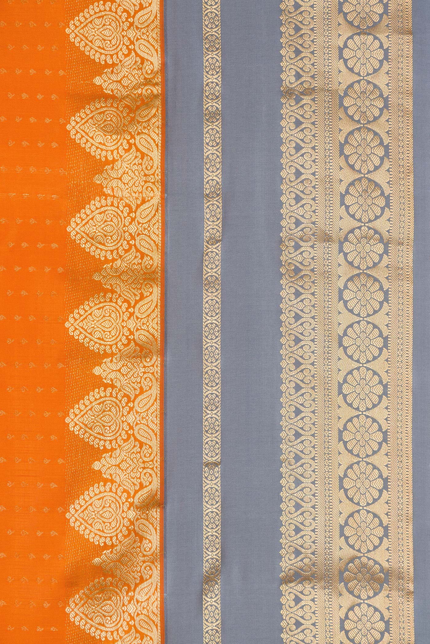 Border image of Orange Dual Tone Kanchipuram Silk Saree with Stripes on the body and Fancy Border. 