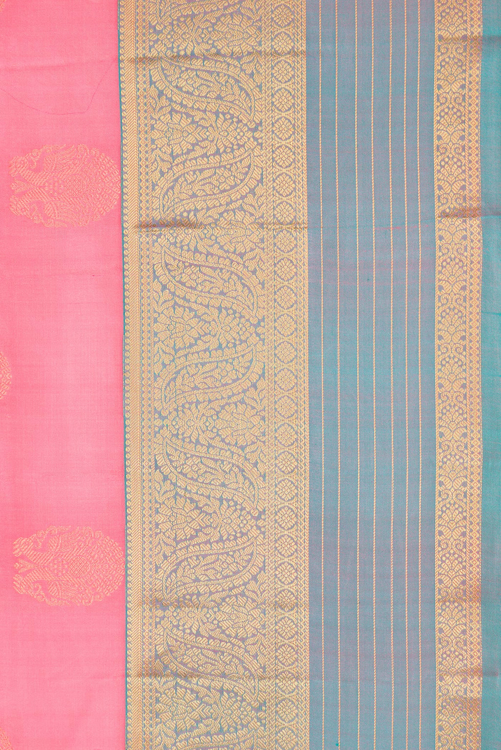 Border image of Pink Dual Tone Kanjivaram Silk Saree with Zari Butta on the body and Zari Border. 