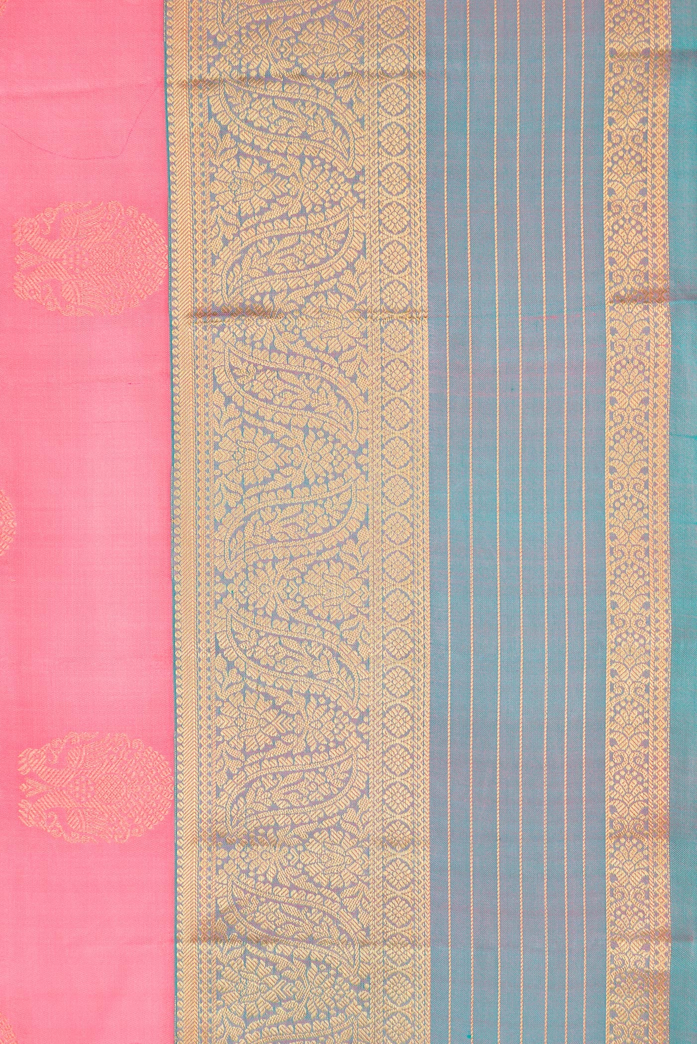 Border image of Pink Dual Tone Kanjivaram Silk Saree with Zari Butta on the body and Zari Border. 