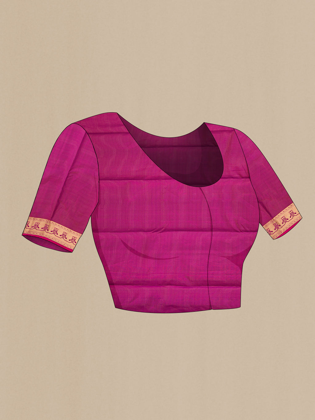 Close up image of the blouse of Rose pink Dual Tone Kanchipuram Silk Saree with Zari Butta on the body and Zari Border. 
