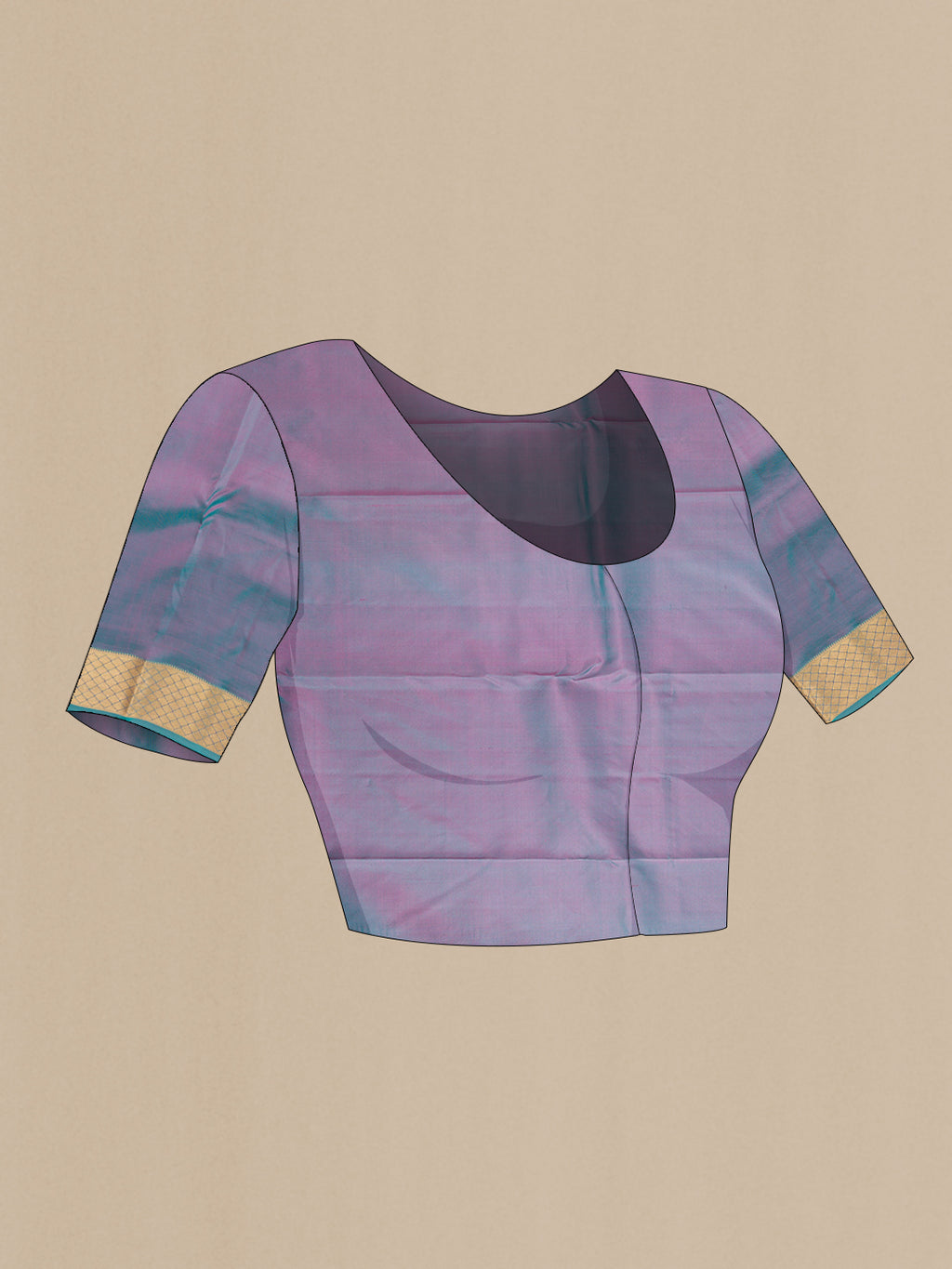 Close up image of the blouse of Pink Dual Tone Kanchipuram Silk Saree with Plain Body and Fancy Border. 