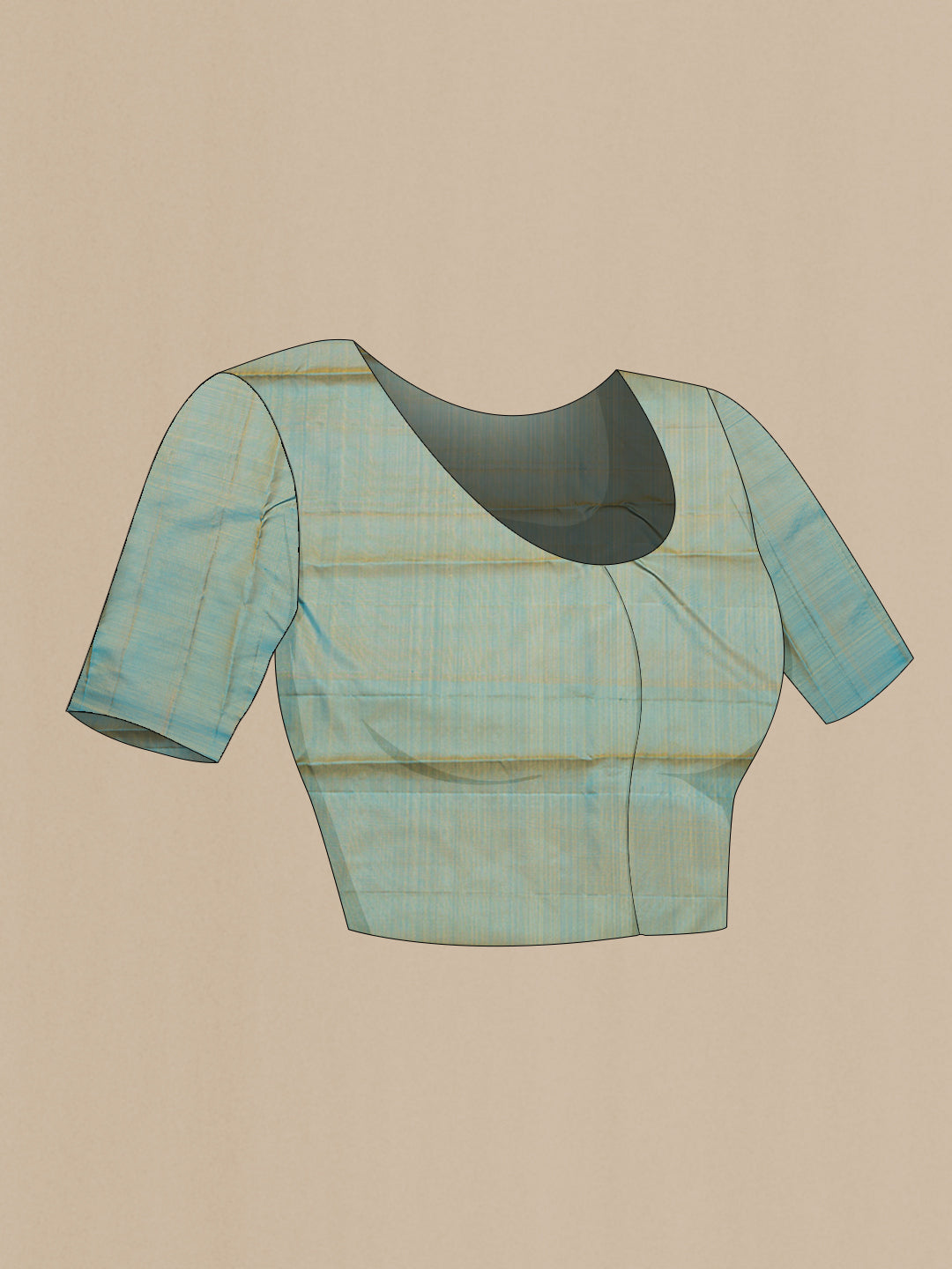 Close up image of the blouse of Yellow Dual Tone Kanchipuram Silk Saree with Stripes on the body and Fancy Border. 
