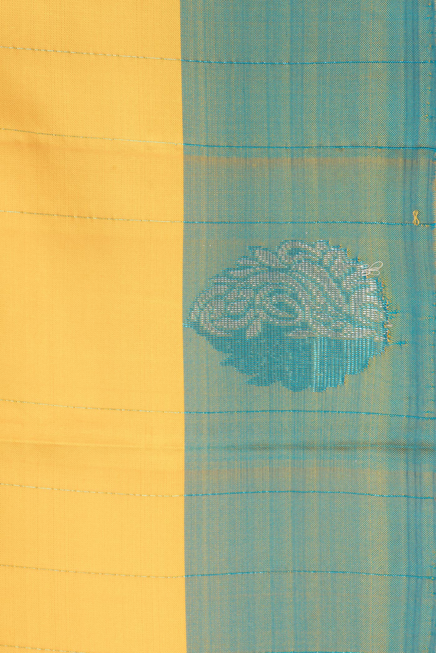 Border image of Yellow Dual Tone Kanchipuram Silk Saree with Stripes on the body and Fancy Border. 