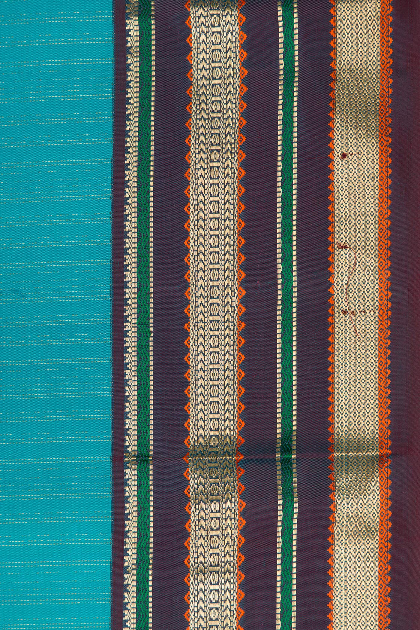 Border image of Sky Blue Dual Tone Kanchipuram Silk Saree with Stripes on the body and Zari And Thread Border. 