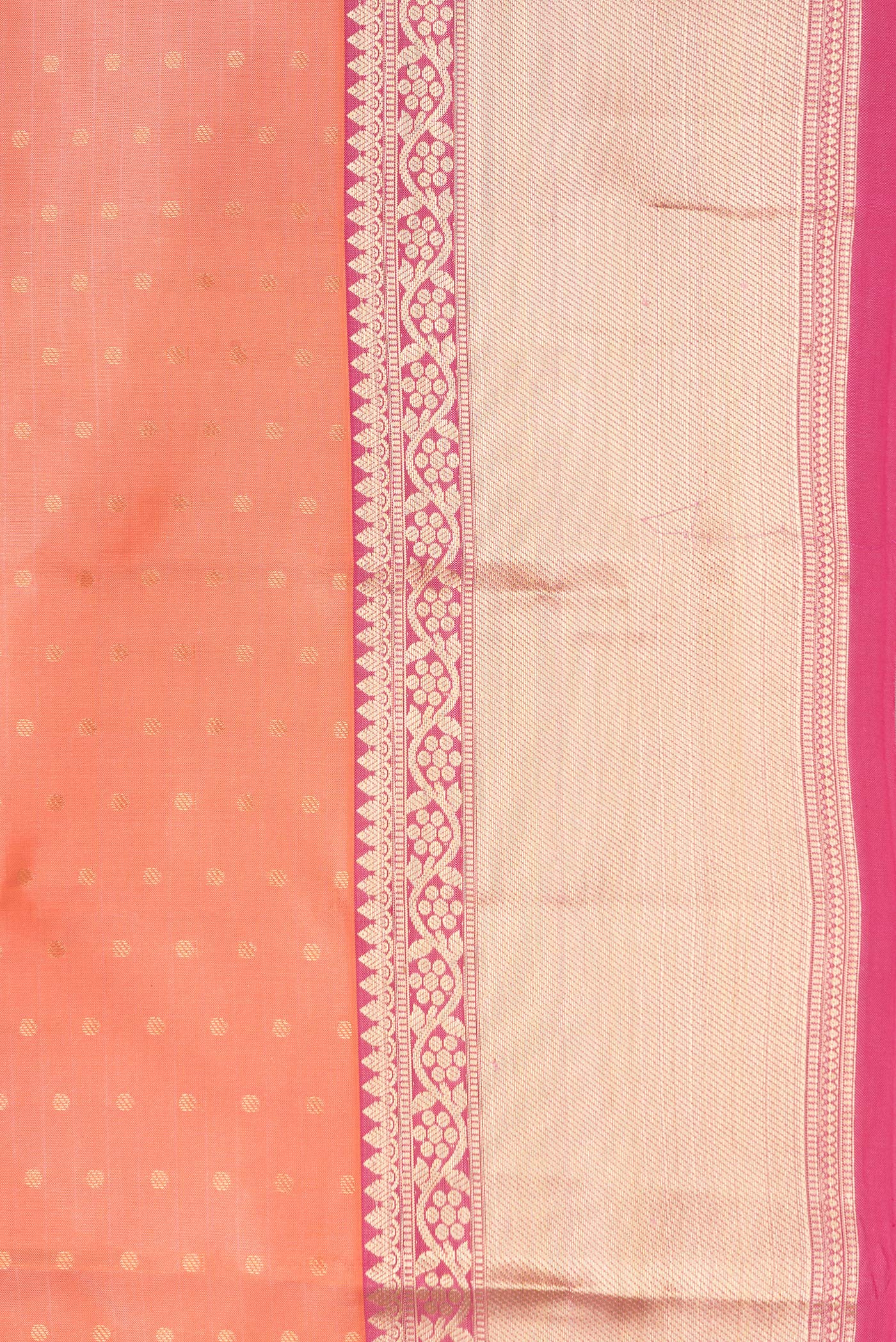 Border image of Peach Dual Tone Kanchipuram Silk Saree with Zari Butta on the body and Zari Border. 