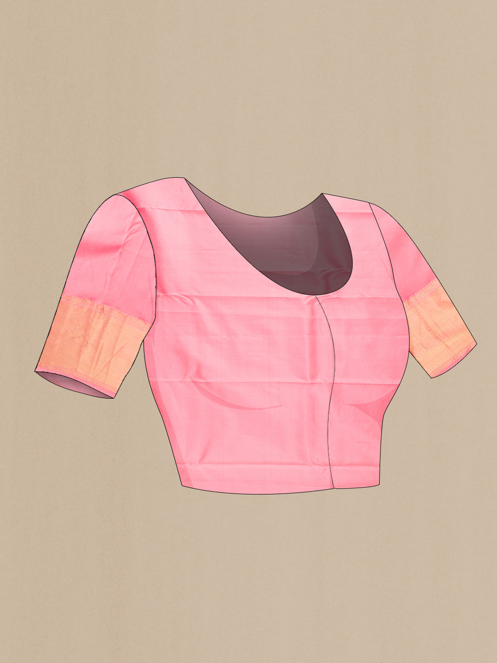 Close up image of the blouse of Pink Dual Tone Kanchipuram Silk Saree with Zari Butta on the body and Zari Border. 