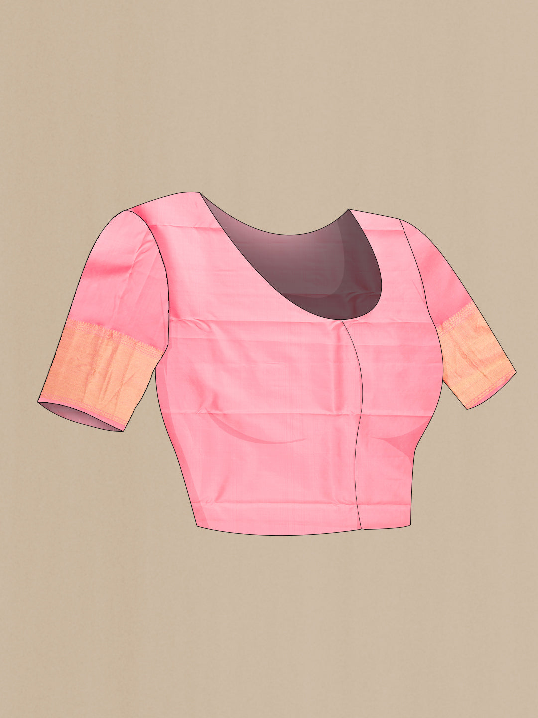 Close up image of the blouse of Pink Dual Tone Kanchipuram Silk Saree with Zari Butta on the body and Zari Border. 
