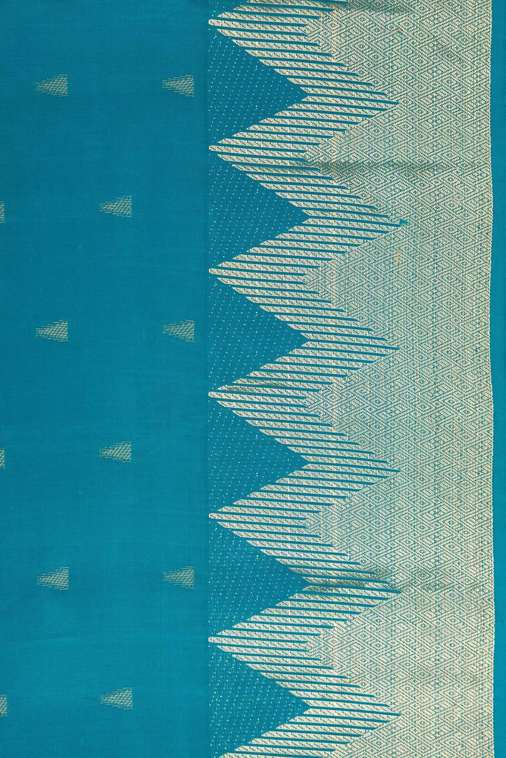Border image of Peacock Blue Dual Tone Kanchipuram Silk Saree with Zari Butta on the body and Fancy Border. 