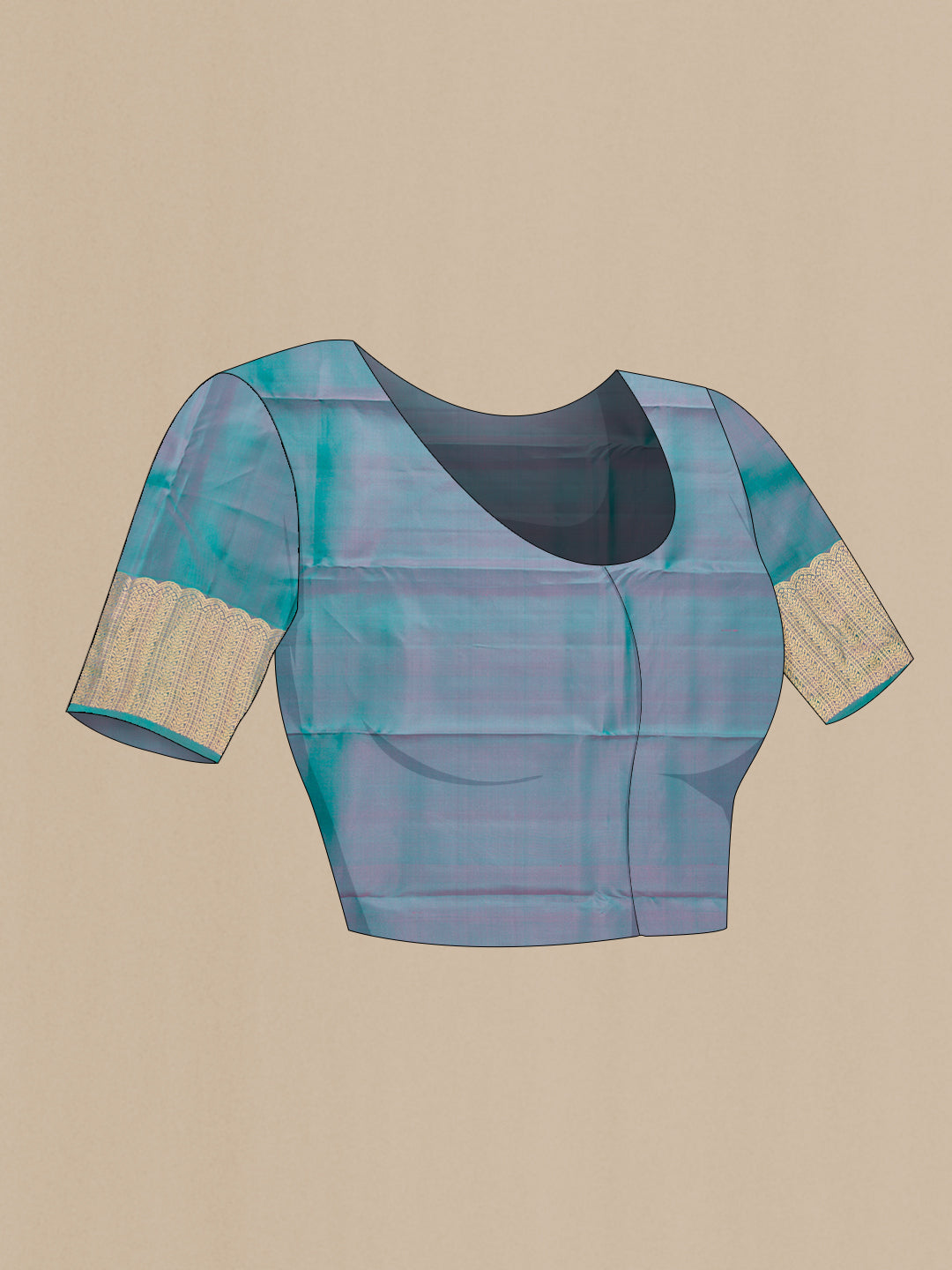 Close up image of the blouse of Pink Dual Tone Kanchipuram Silk Saree with Checked design on the body and Zari Border. 