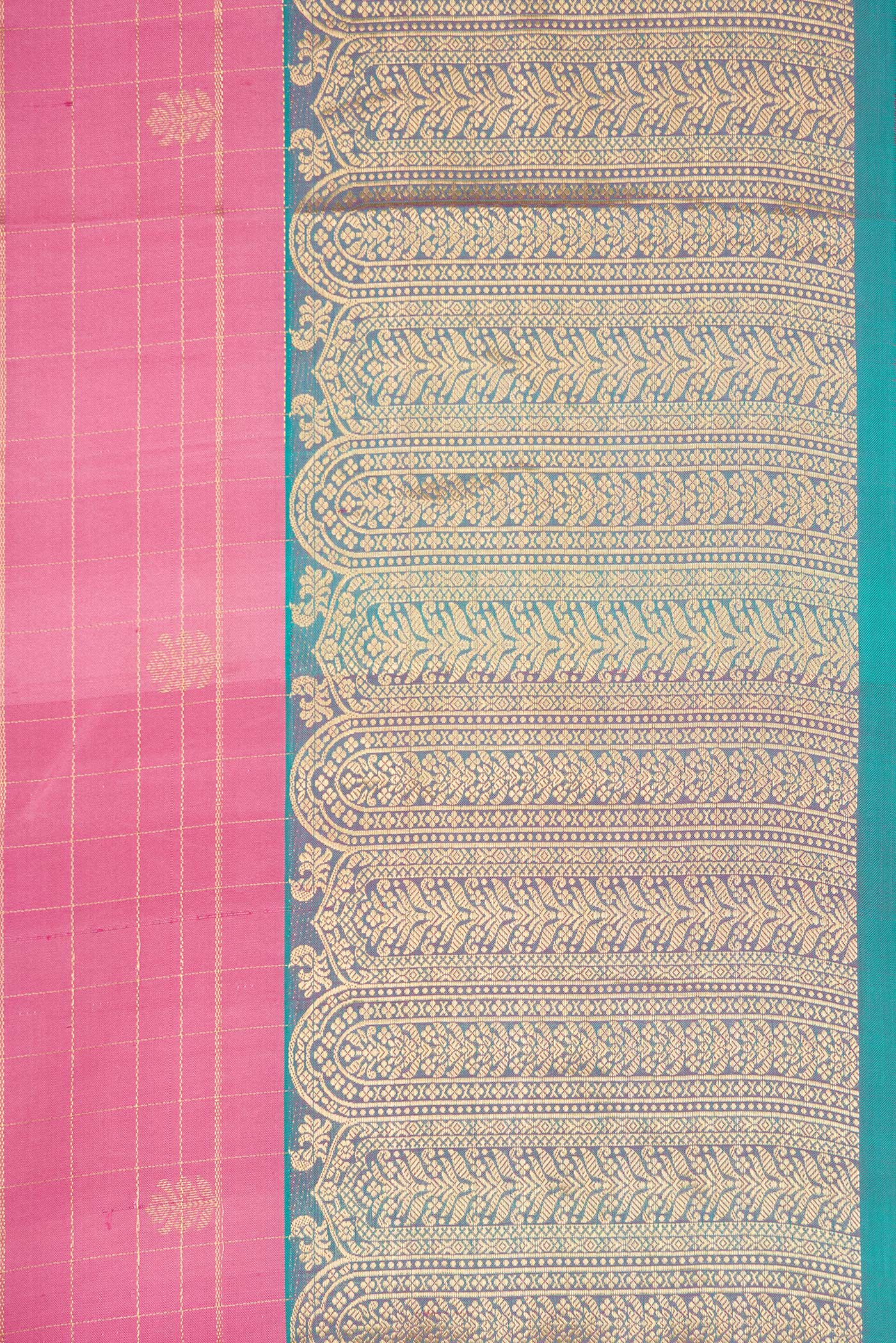 Border image of Pink Dual Tone Kanchipuram Silk Saree with Checked design on the body and Zari Border. 