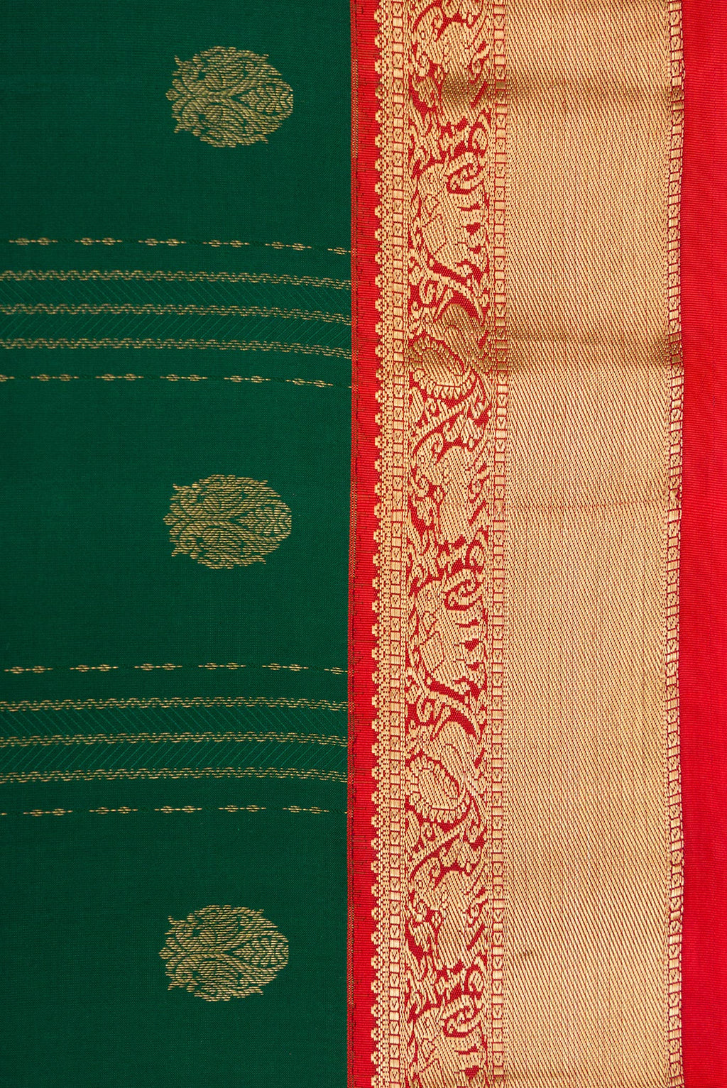 Border image of Green Dual Tone Kanchipuram Silk Saree with Stripes on the body and Zari Border. 