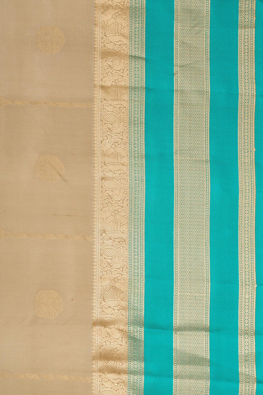 Border image of Dark Beige Dual Tone Kanchipuram Silk Saree with Zari Butta on the body and Zari Border. 