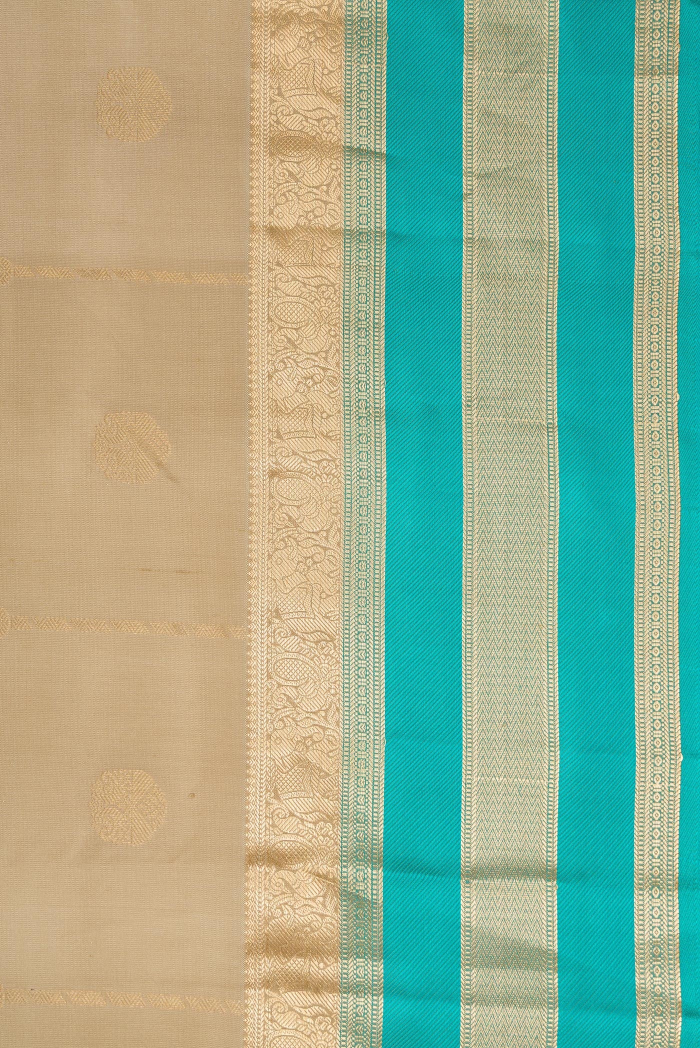 Border image of Dark Beige Dual Tone Kanchipuram Silk Saree with Zari Butta on the body and Zari Border. 