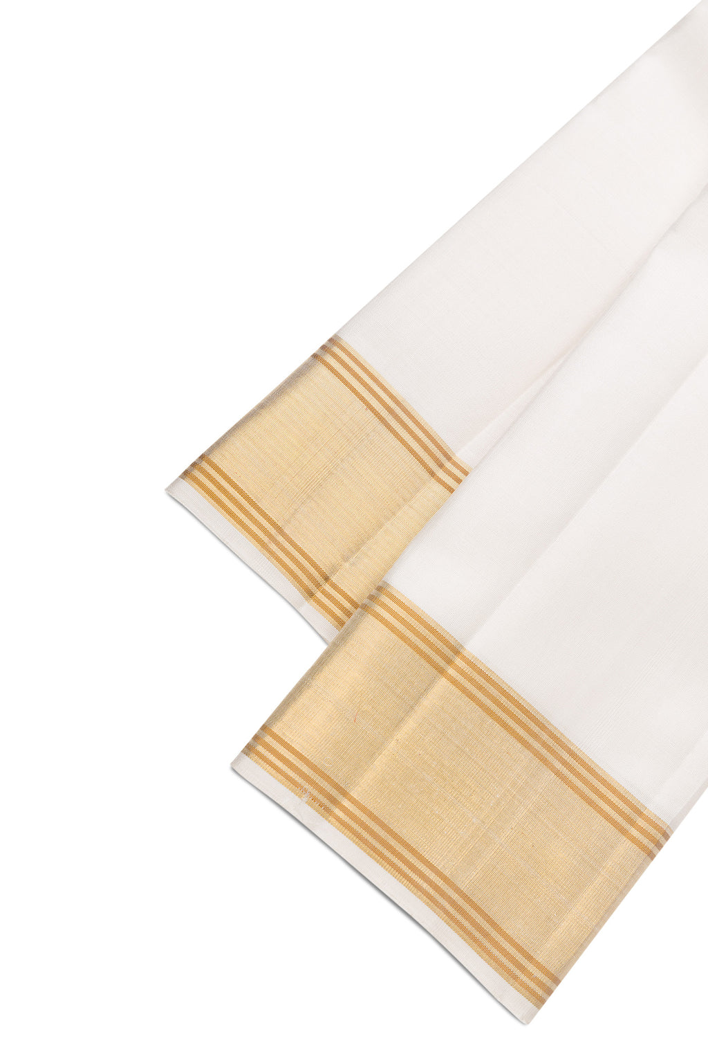 Off White Silk Dhoti With Angavastram (9X 5) Muzham with Plain Body and Zari Border