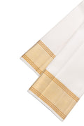 Off White Silk Dhoti With Angavastram (9X 5) Muzham with Plain Body and Zari Border
