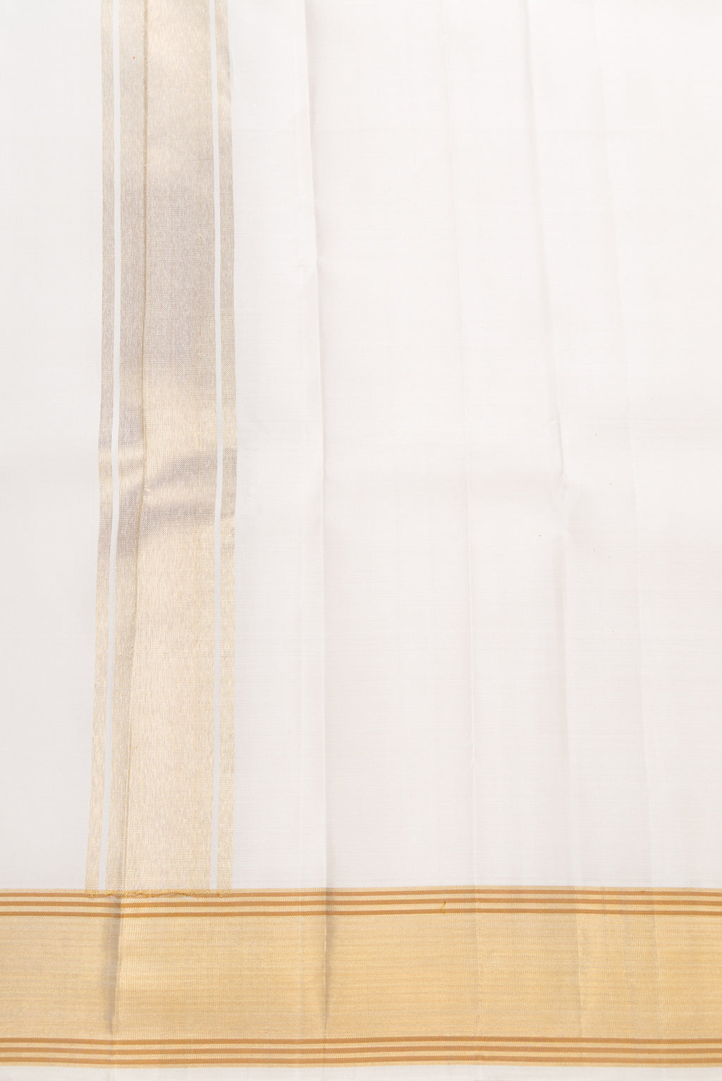 Off White Silk Dhoti With Angavastram (9X 5) Muzham with Plain Body and Zari Border