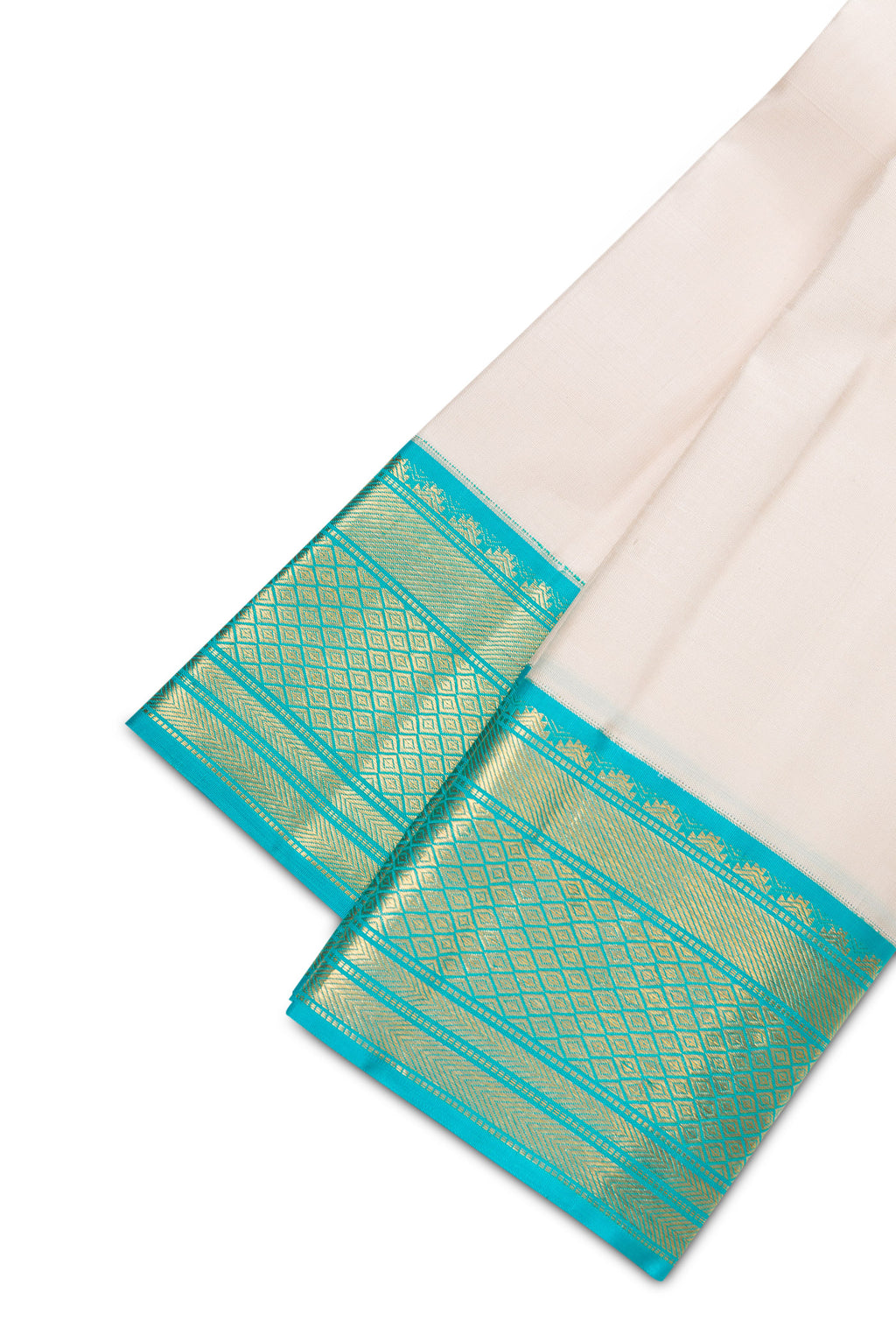 Beige Silk Dhoti With Angavastram (9X 5) Muzham with Plain Body and Zari Border