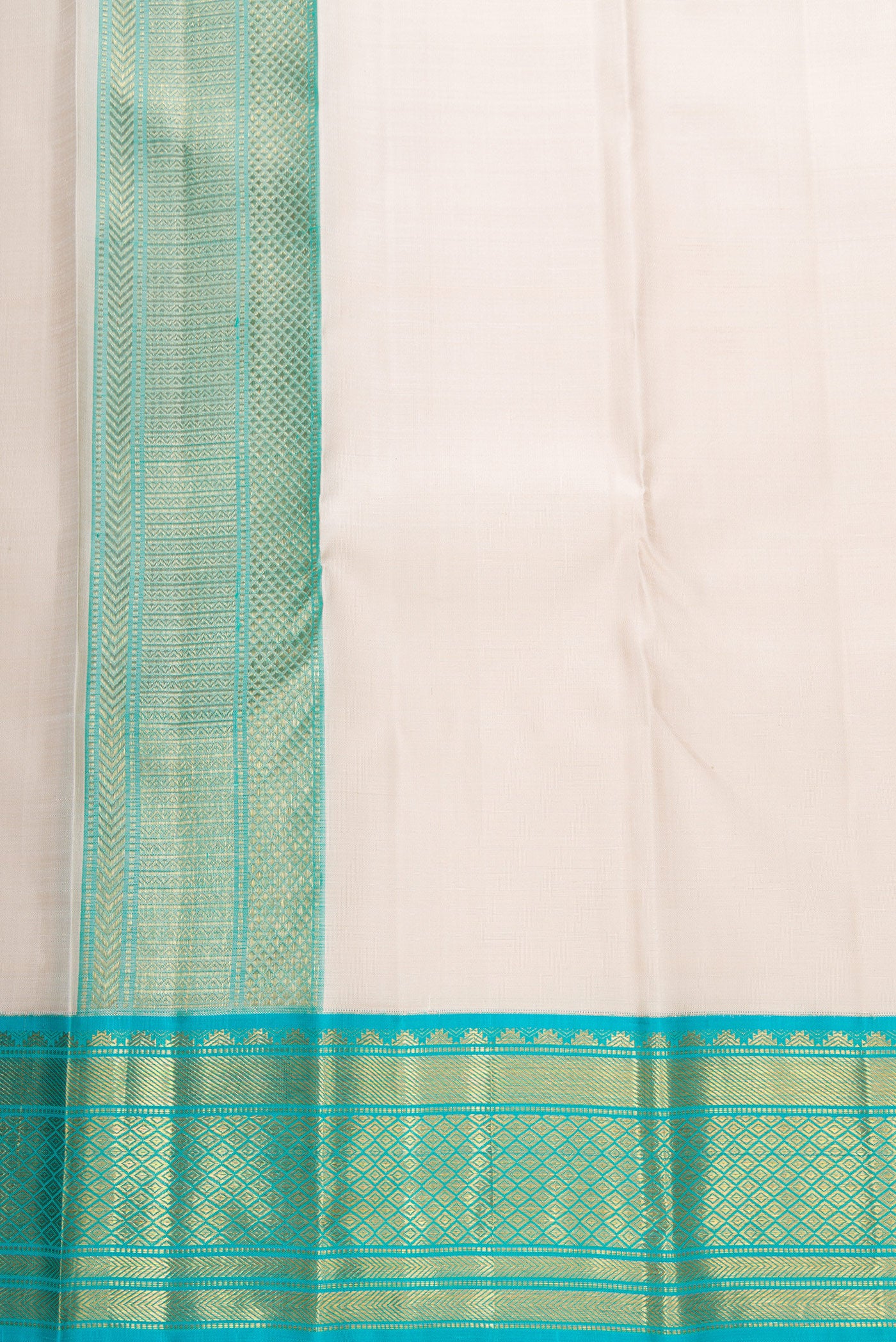 Beige Silk Dhoti With Angavastram (9X 5) Muzham with Plain Body and Zari Border